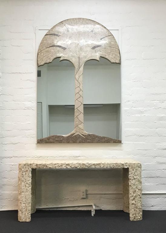 Hollywood Regency Tessellated Fossil Stone and Marble with Brass Inlay Mirror by Maitland Smith For Sale