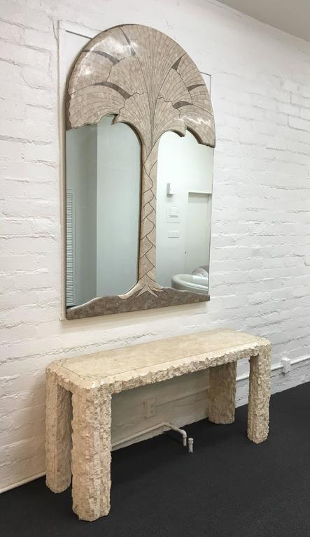 American Tessellated Fossil Stone and Marble with Brass Inlay Mirror by Maitland Smith For Sale
