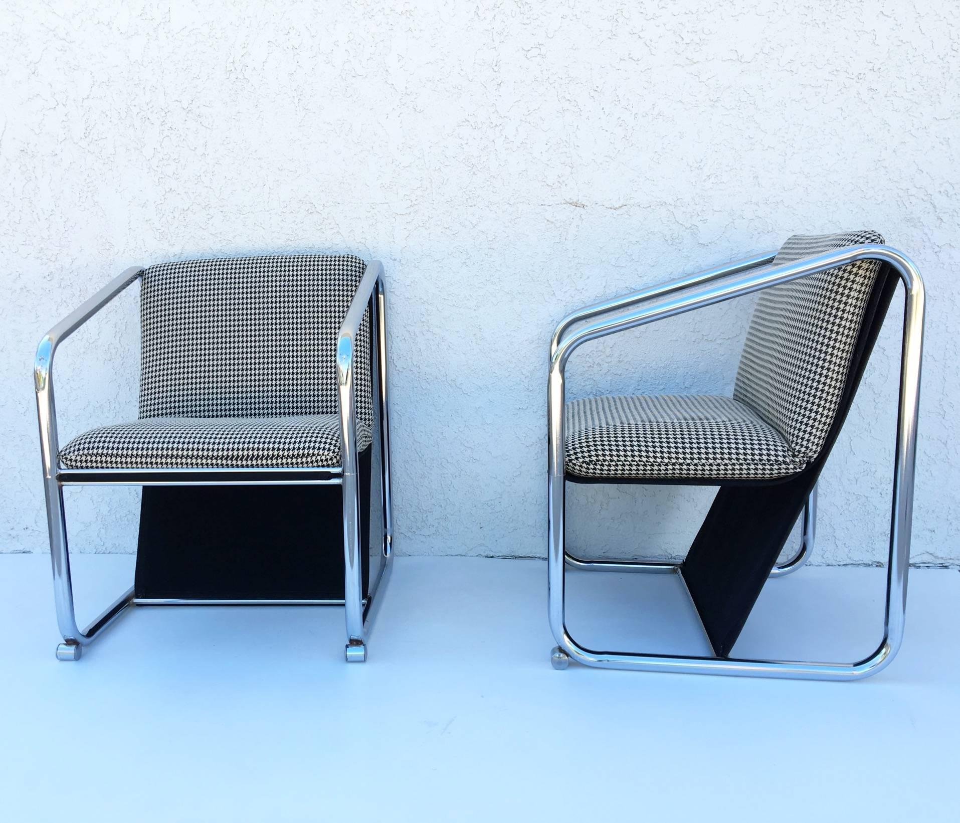 American Rare Pair of Chrome Petite Lounge Chairs by Jerry Johnson