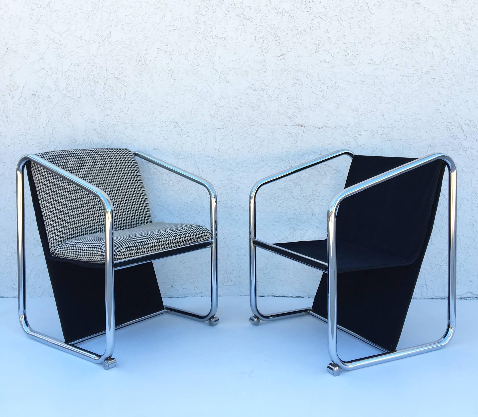 Rare Pair of Chrome Petite Lounge Chairs by Jerry Johnson 2