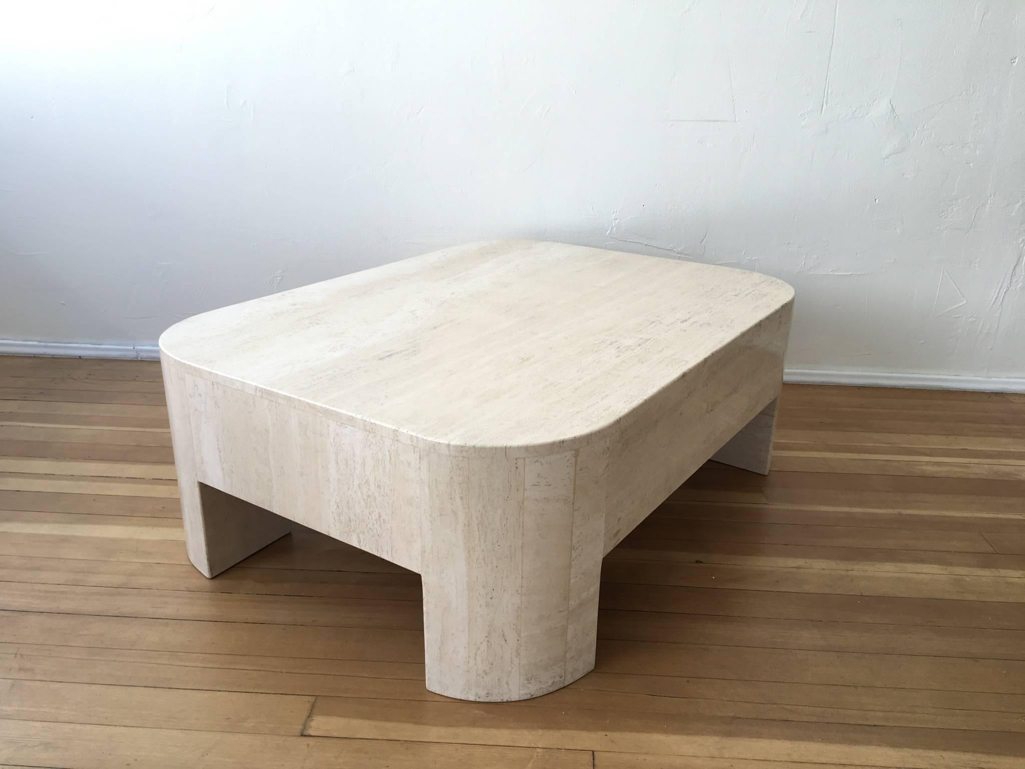 Late 20th Century Polished Italian Travertine Cocktail Table