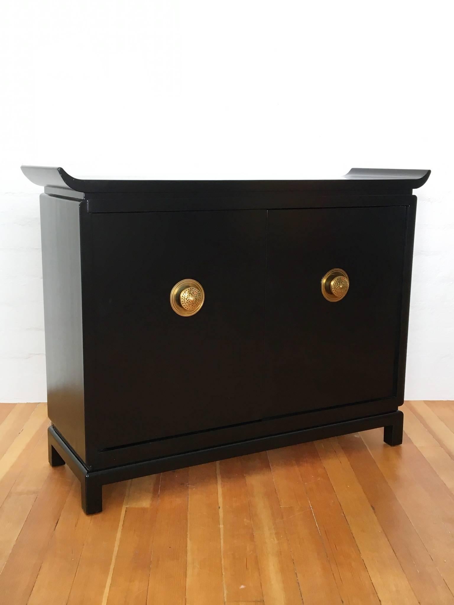 1950s Black Lacquer and Brass Cabinet Signed by James Mont 3