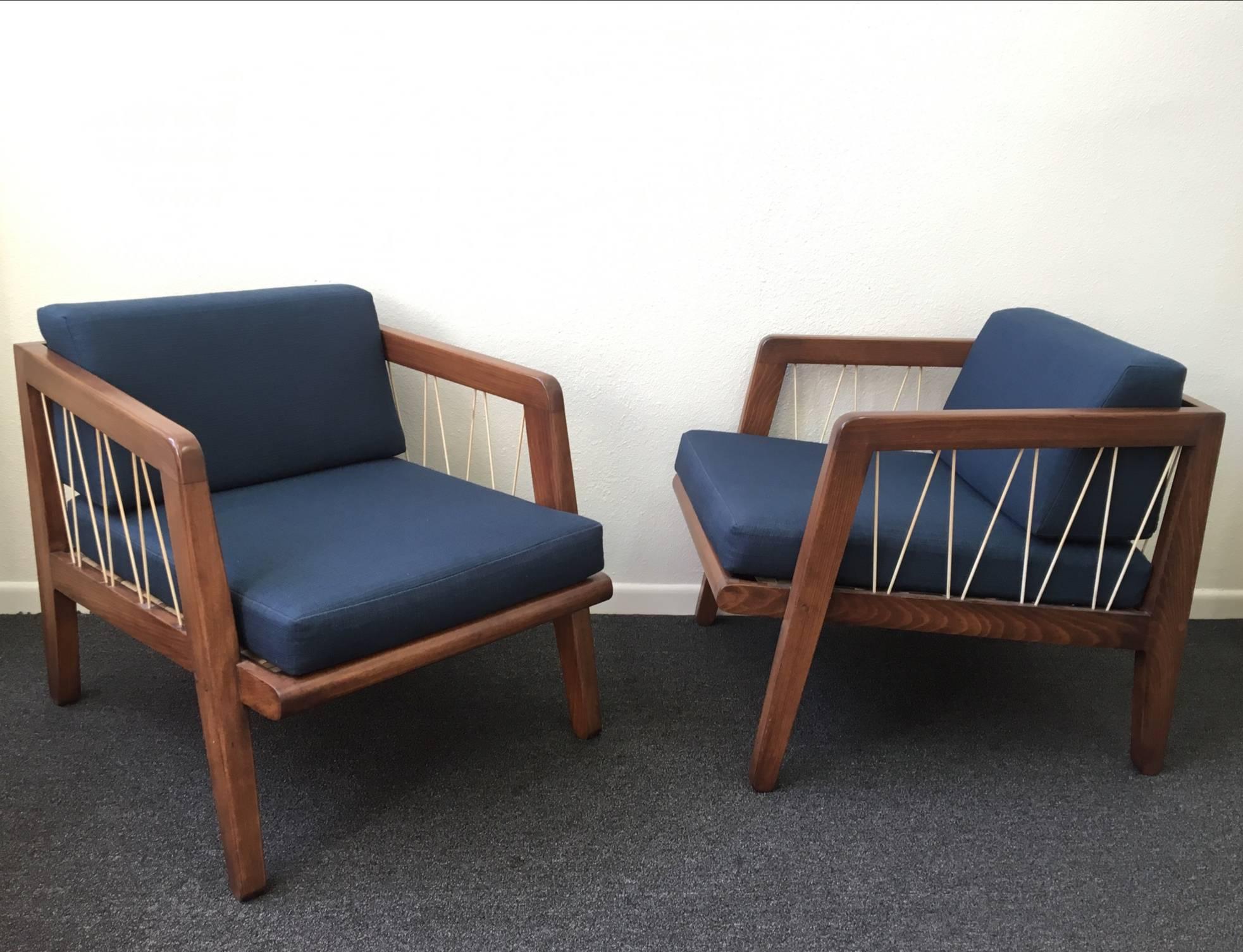 Fabric Pair of Lounge Chairs by Edward Wormley for Drexel