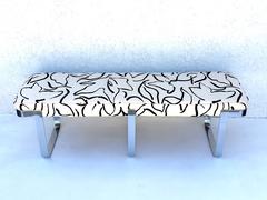 Chrome and Donghia Fabric Bench by Tri-Mark Design