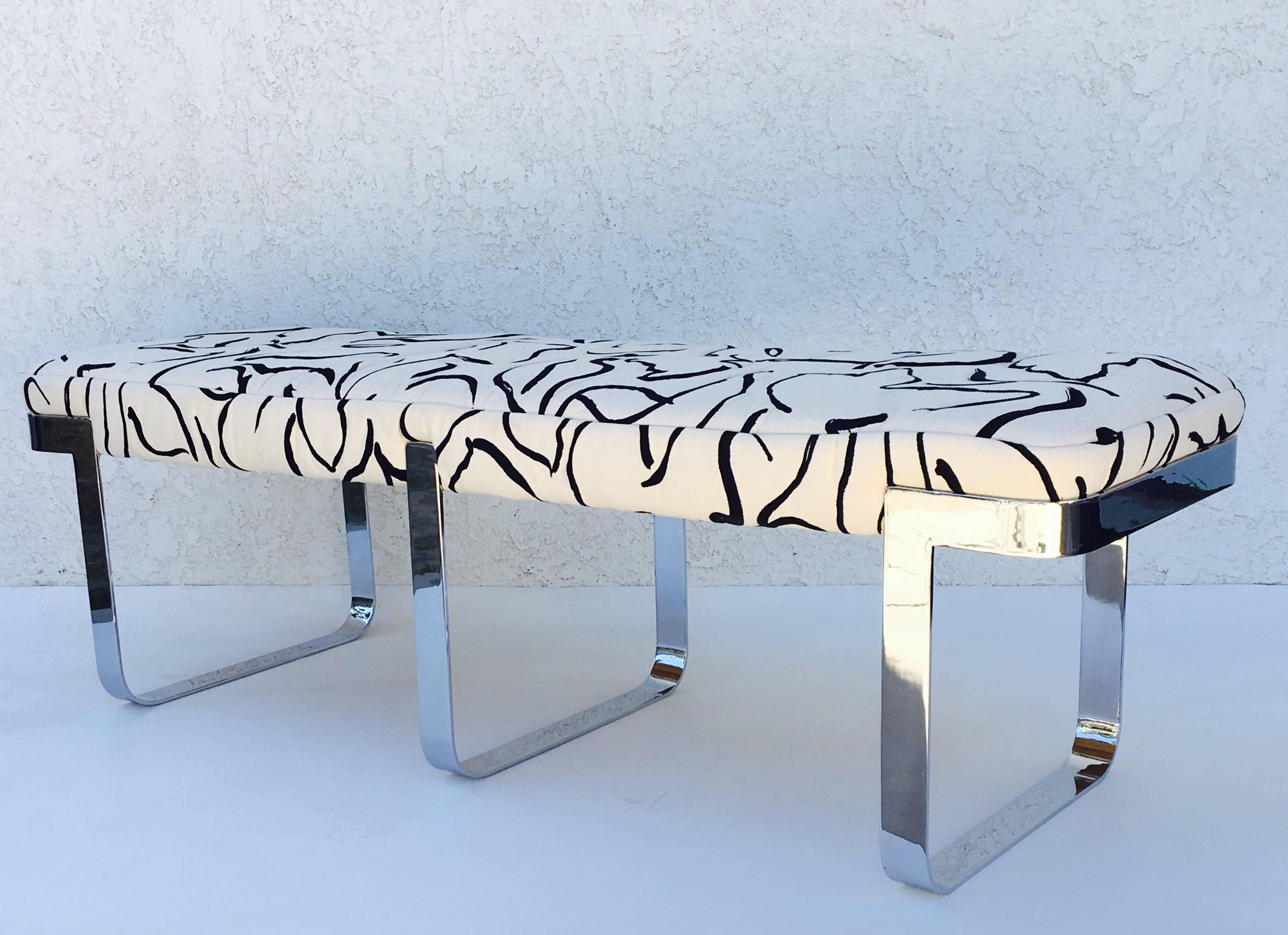 American Chrome and Donghia Fabric Bench by Tri-Mark Design