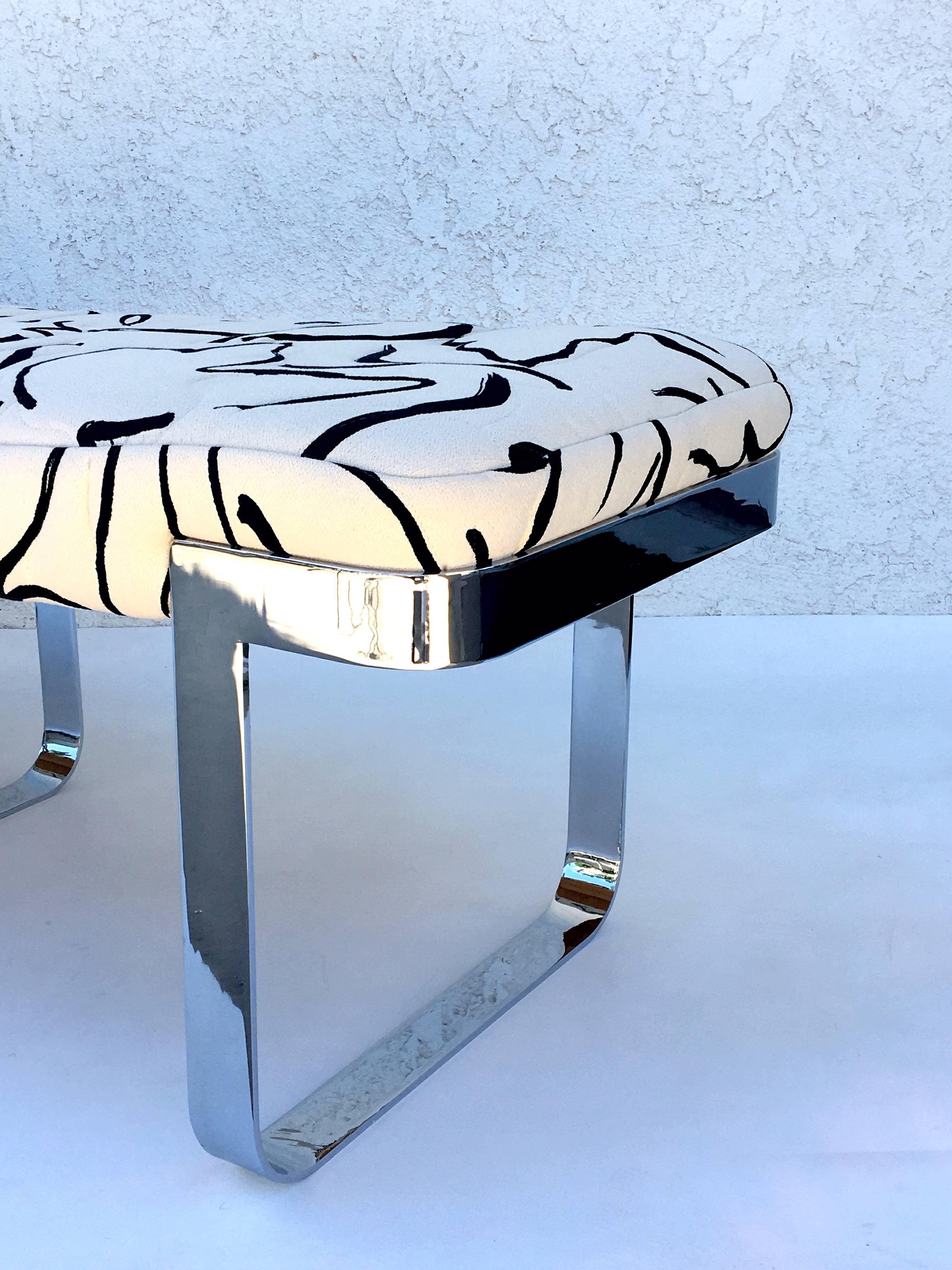 Polished Chrome and Donghia Fabric Bench by Tri-Mark Design