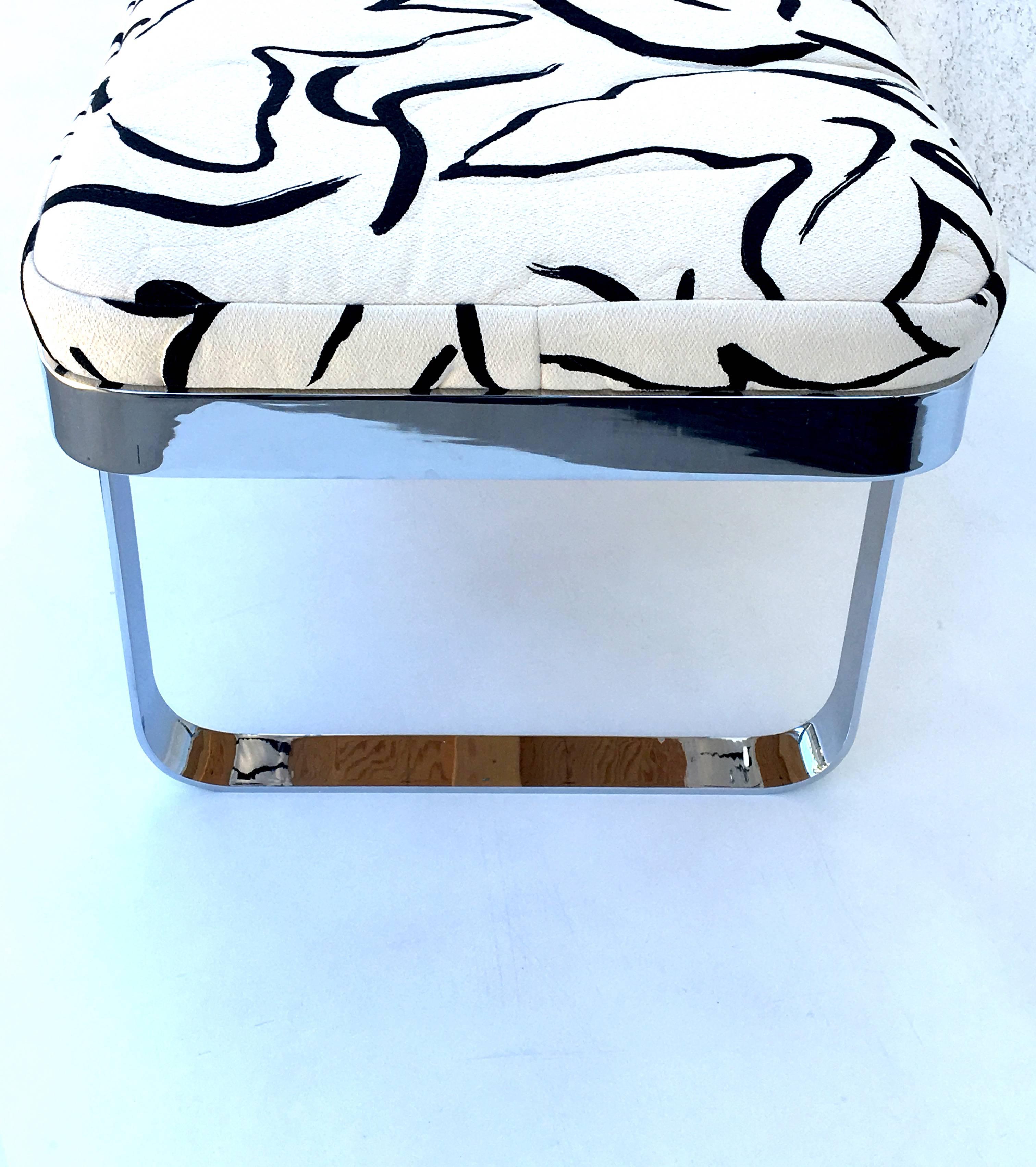 Chrome and Donghia Fabric Bench by Tri-Mark Design In Excellent Condition In Palm Springs, CA