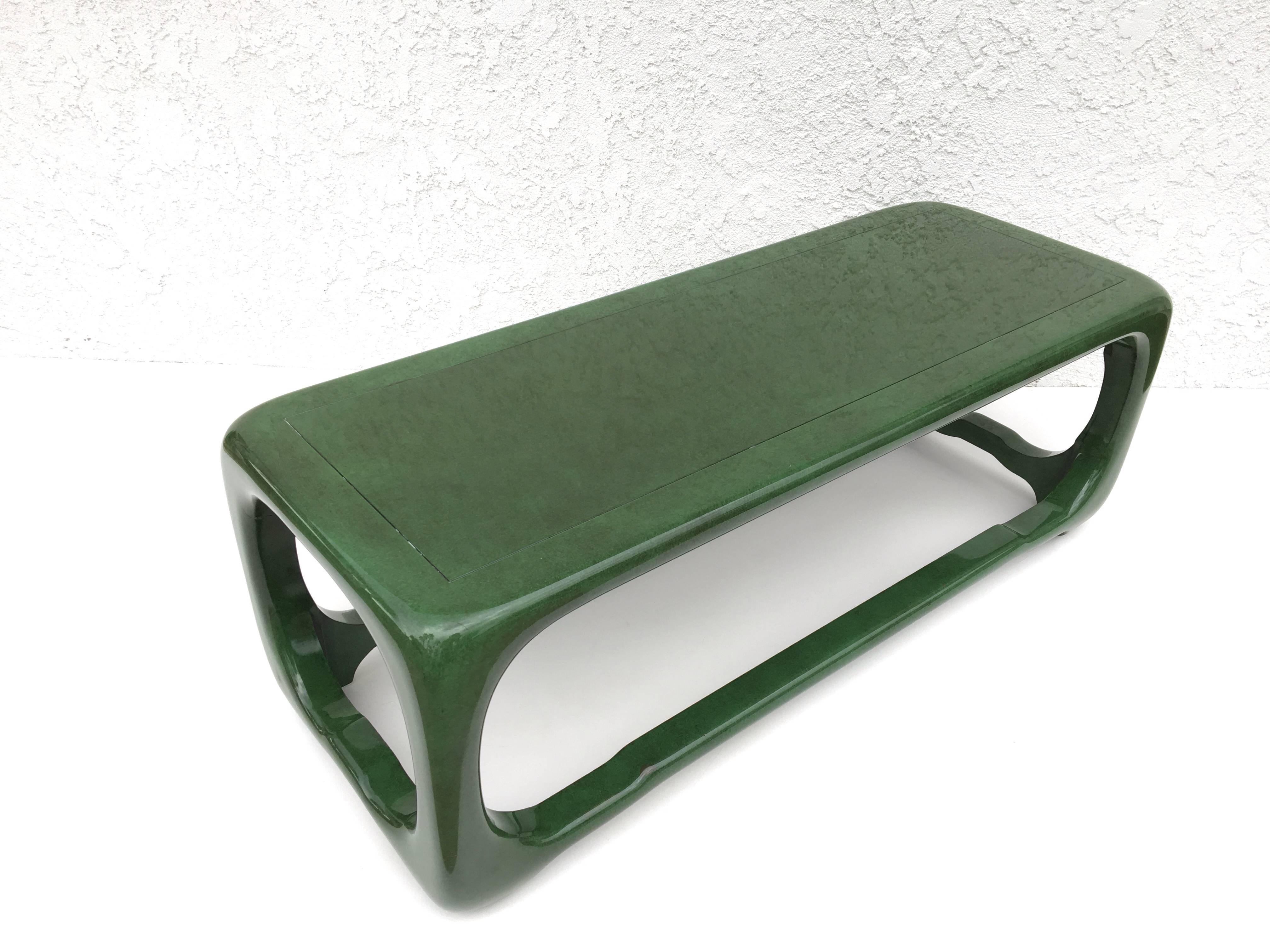 High Gloss Forest Green Lacquered Cocktail Table by Karl Springer 1