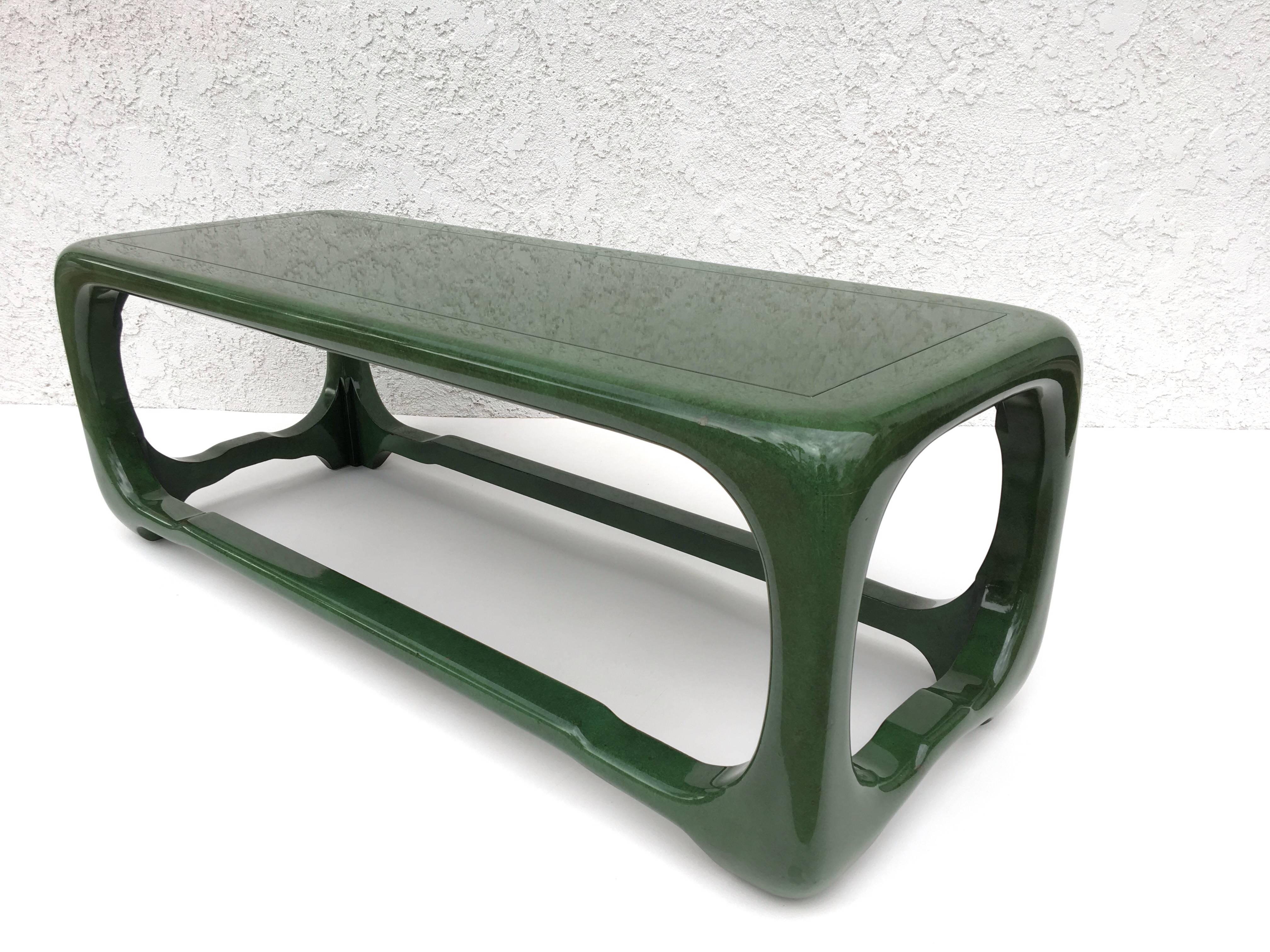 High Gloss Forest Green Lacquered Cocktail Table by Karl Springer 4