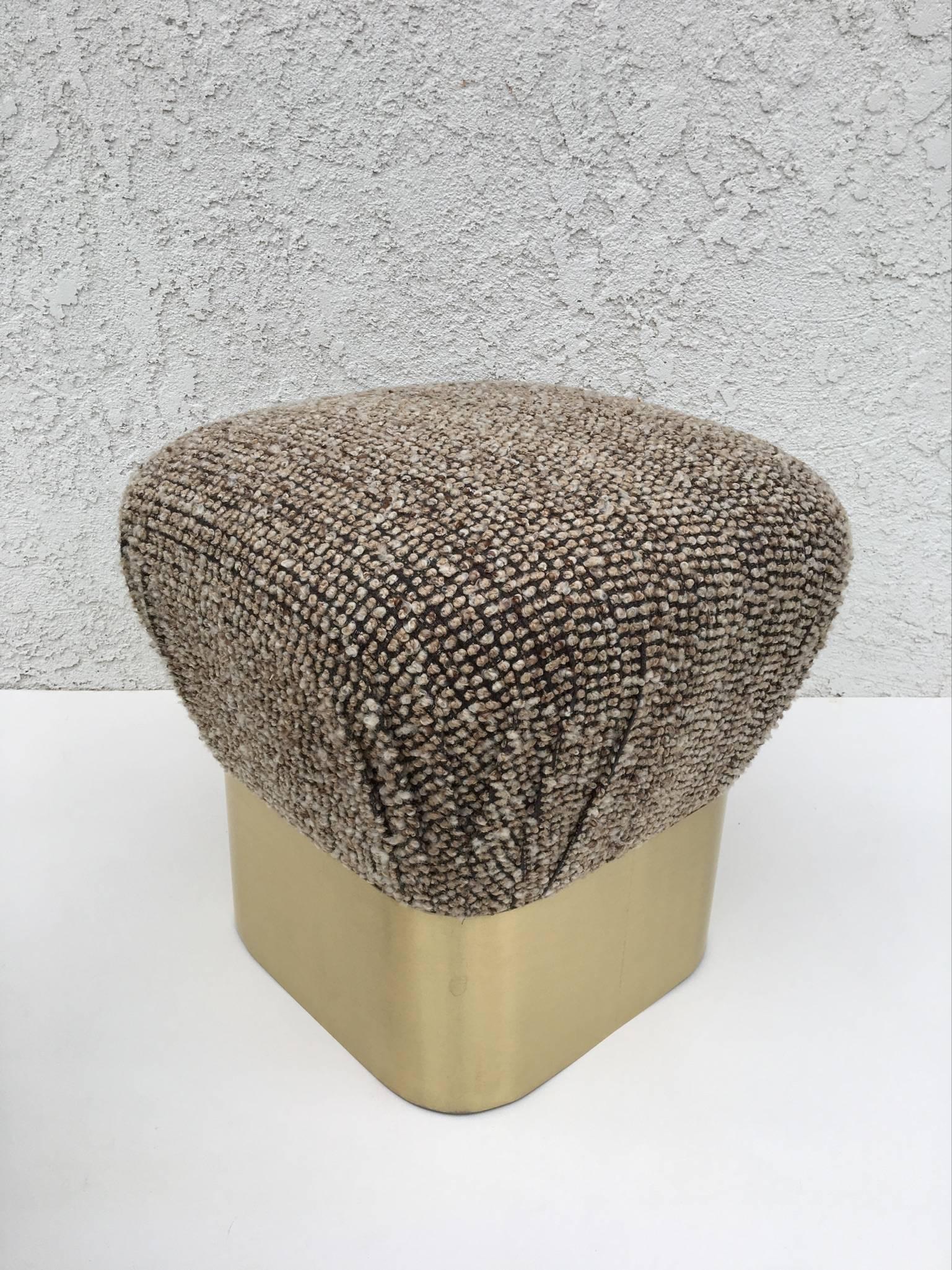 Brushed Pair of Brush Brass and Fabric Poufs by J. Robert Scott