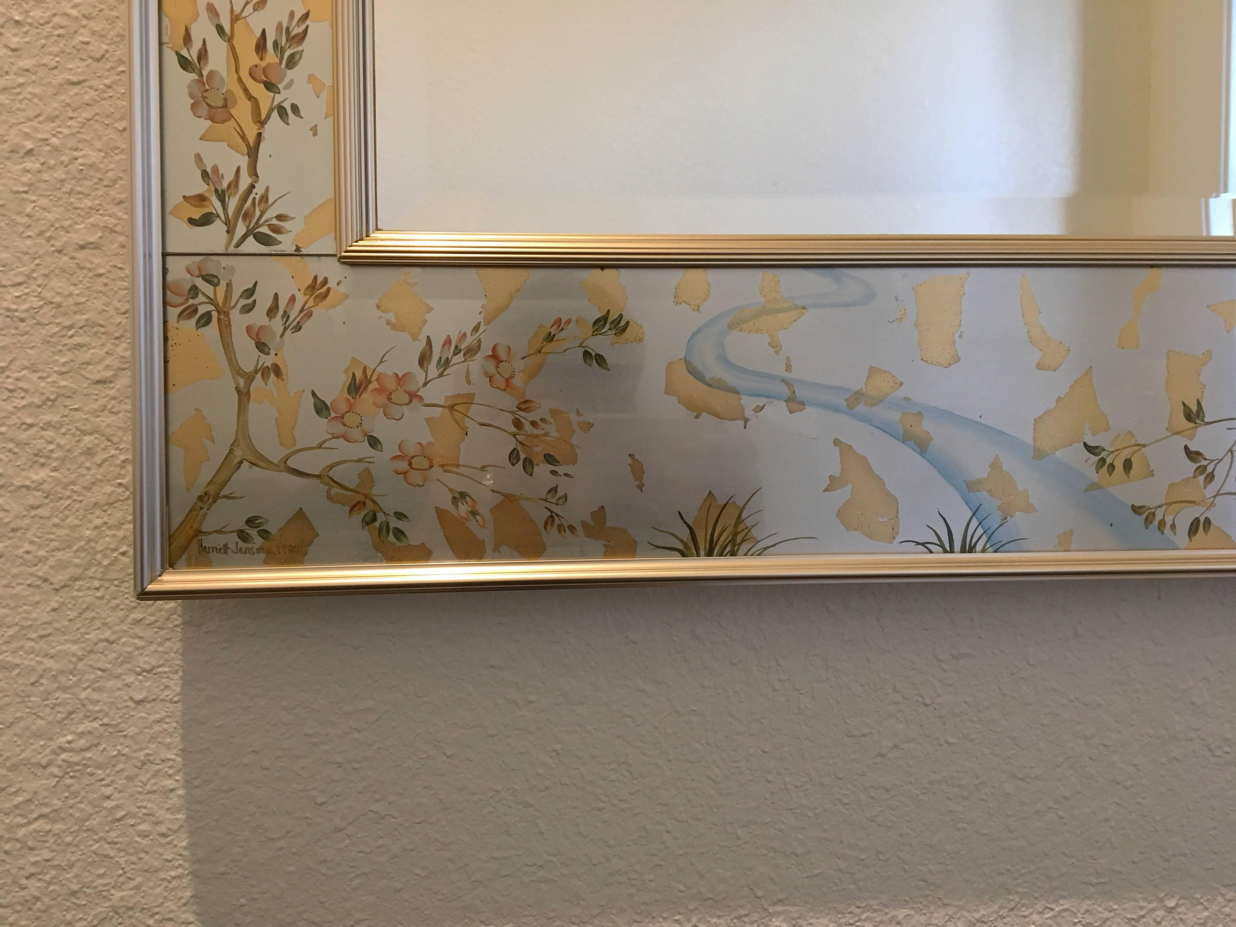 1980s Large Silver Chinoiserie Beveled Mirror by La Barge In Excellent Condition In Palm Springs, CA