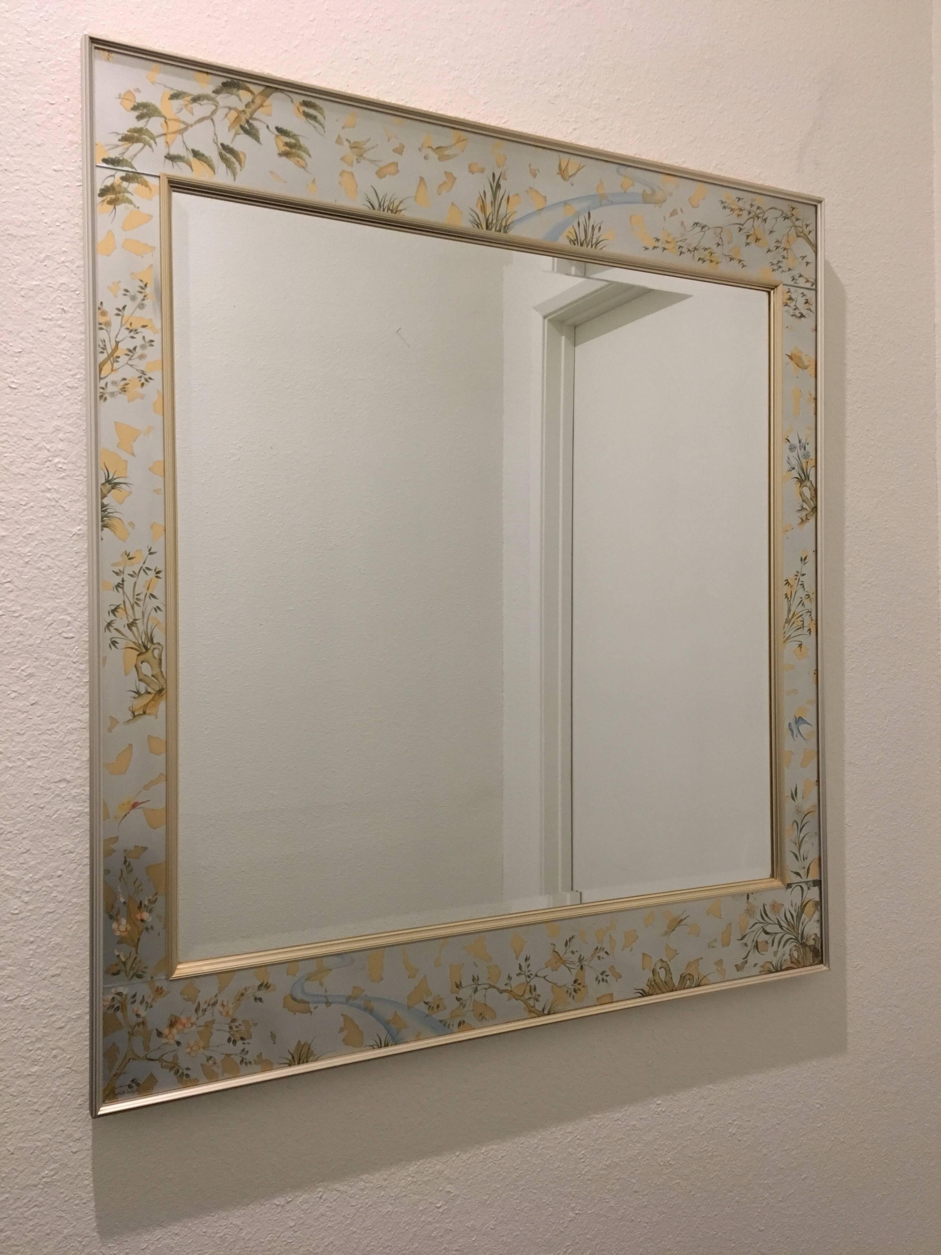 1980s Large Silver Chinoiserie Beveled Mirror by La Barge 2
