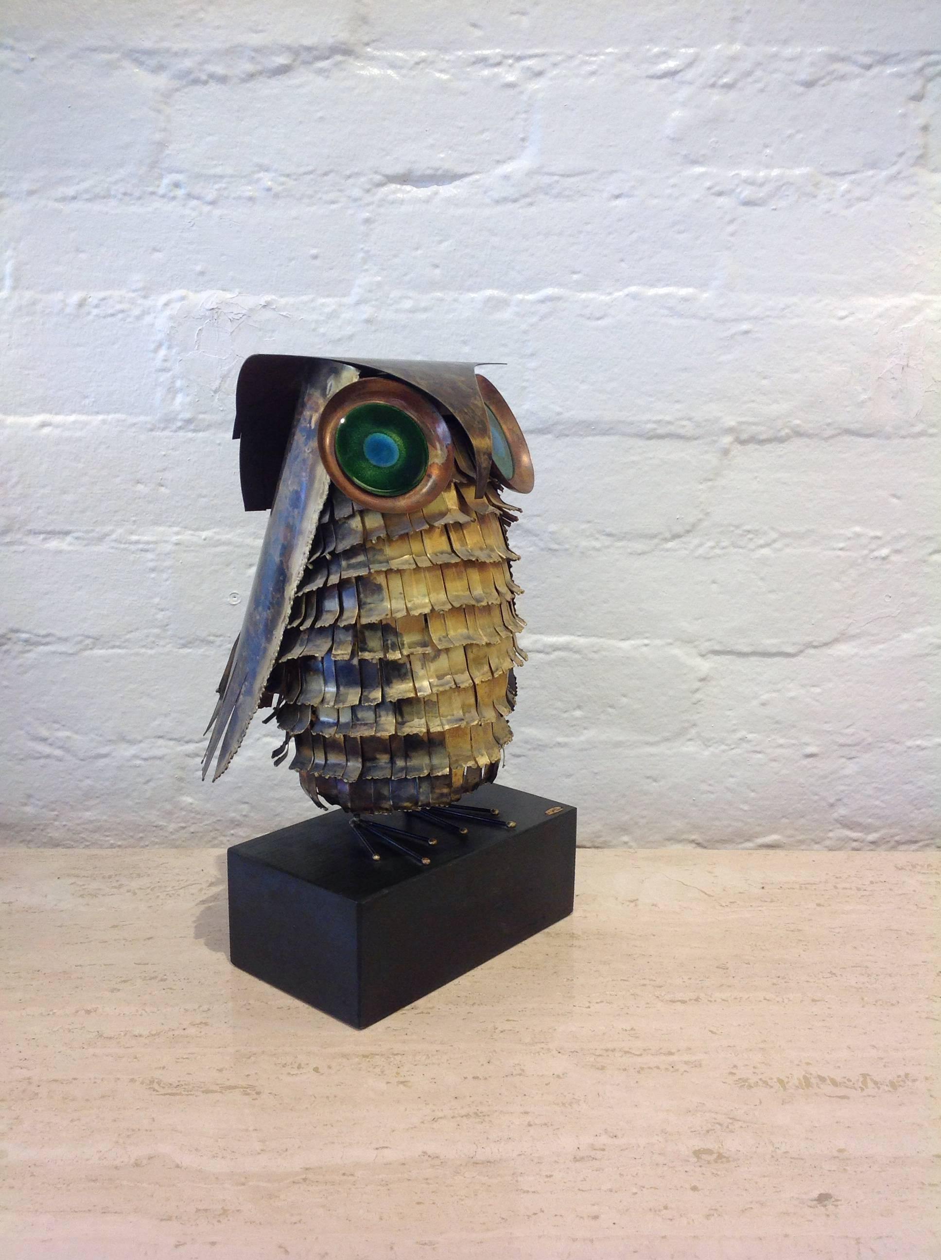 Mid-Century Modern Copper and Enamel Owl by Curtis Jere