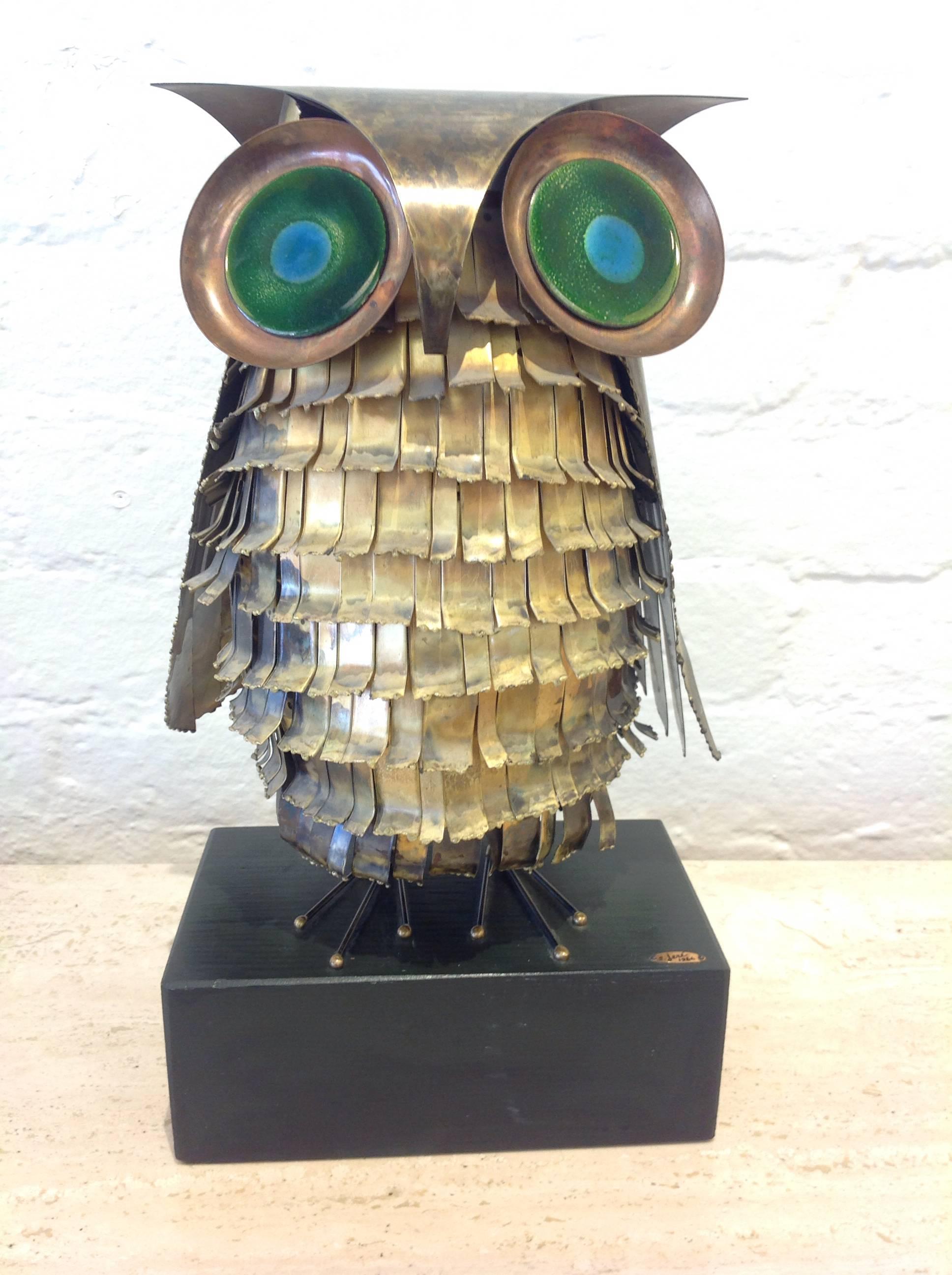 Mid-20th Century Copper and Enamel Owl by Curtis Jere