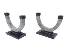 Pair of Marble and Brass Candlesticks by Maitland-Smith