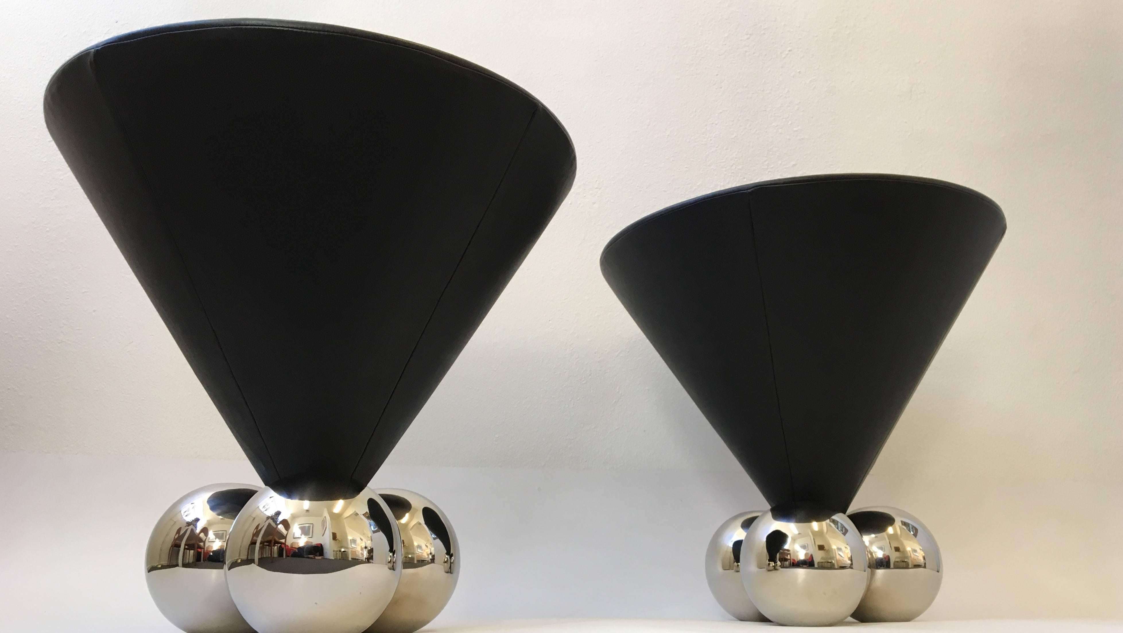 Pair of Leather and Polished Stainless Steel Bocci Side Tables by Brueton  1