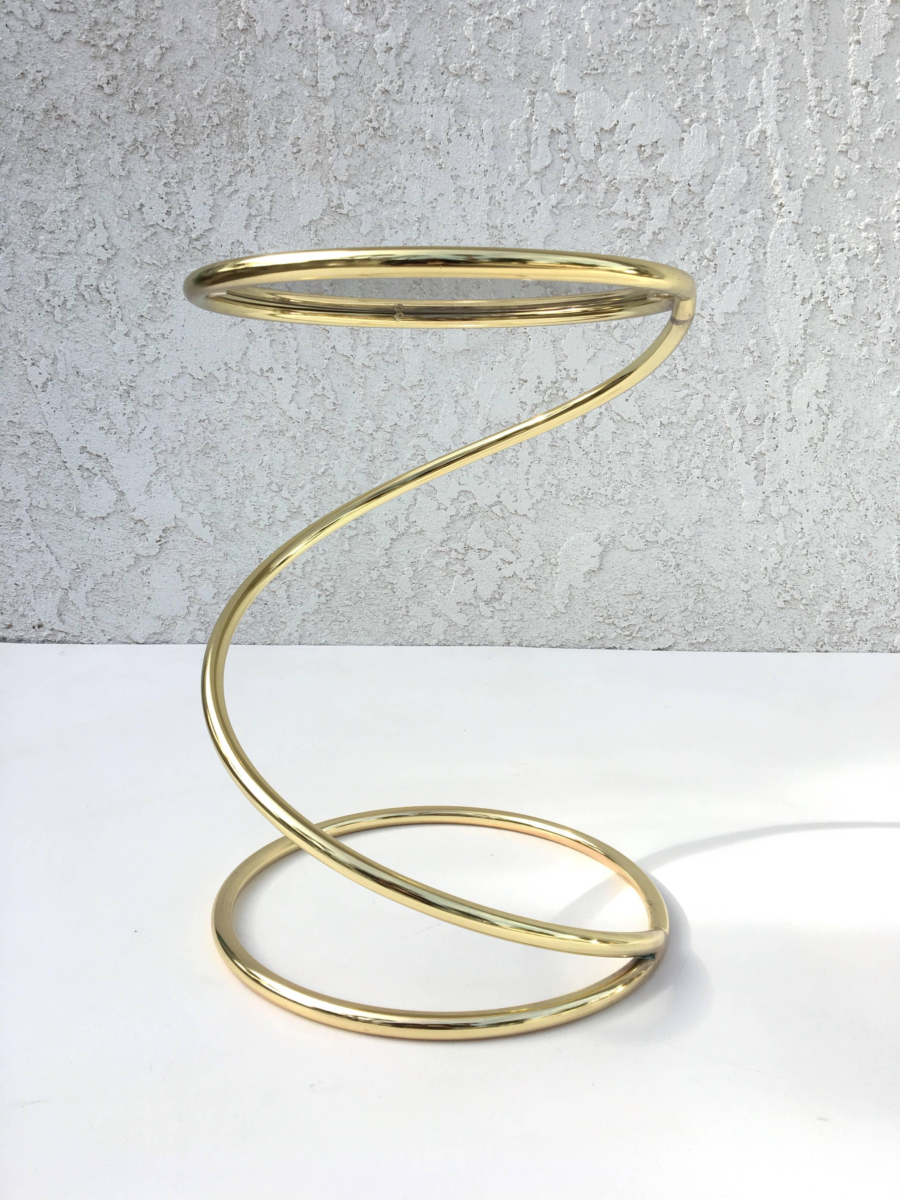 Modern Pair of Brass and Bronze Glass Spiral Occasional Tables by Pace Collection