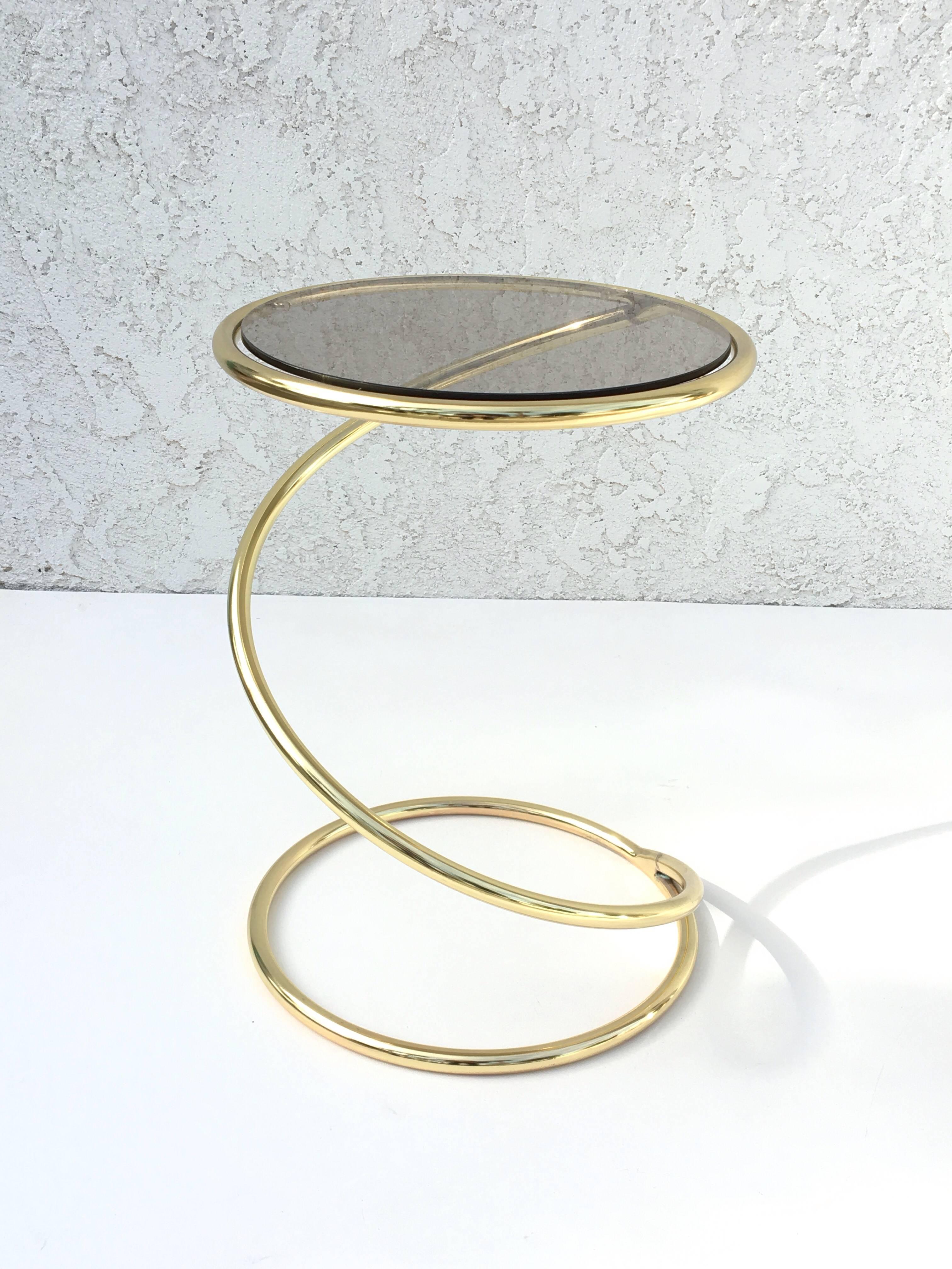American Pair of Brass and Bronze Glass Spiral Occasional Tables by Pace Collection
