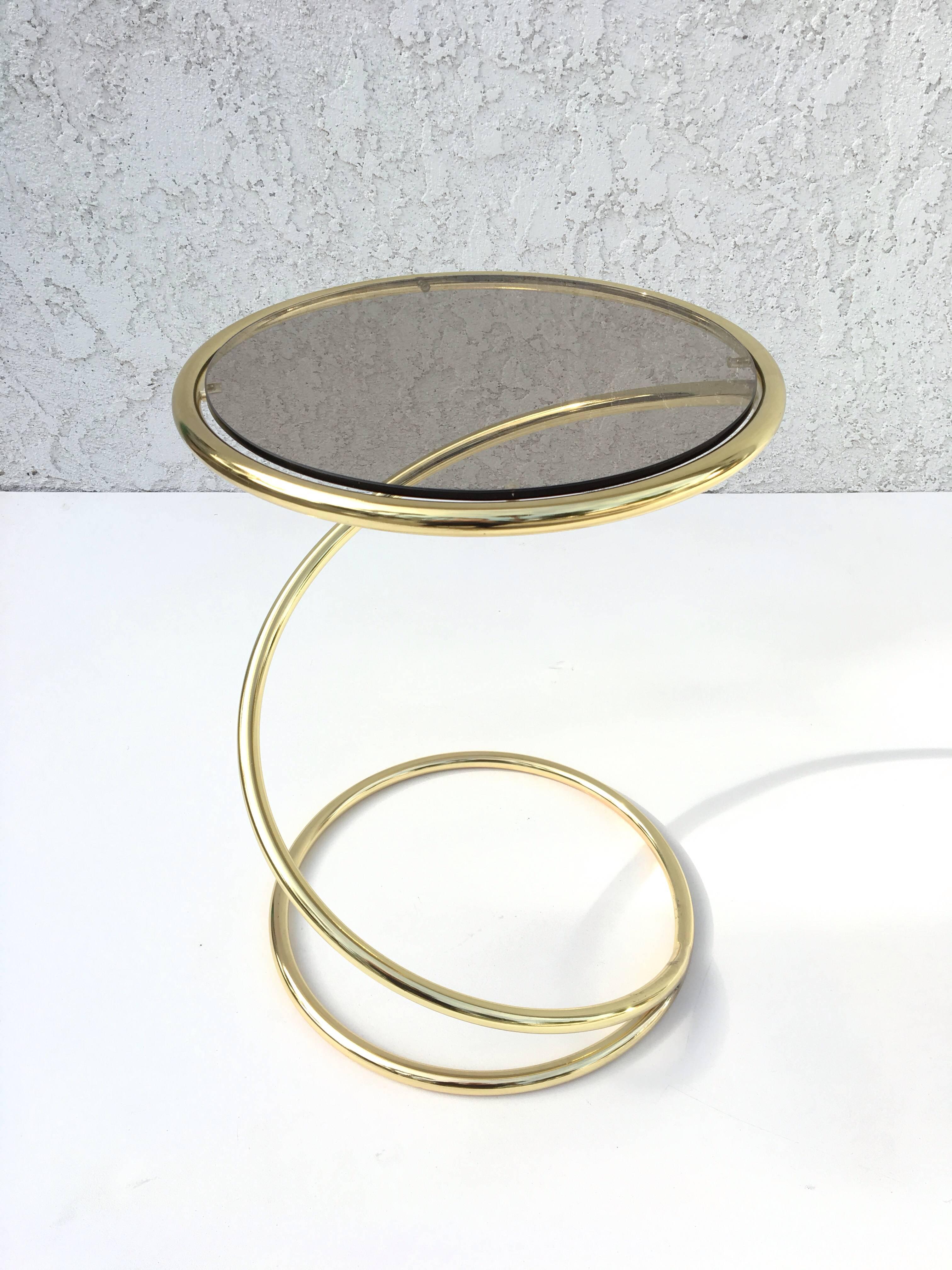Bronzed Pair of Brass and Bronze Glass Spiral Occasional Tables by Pace Collection