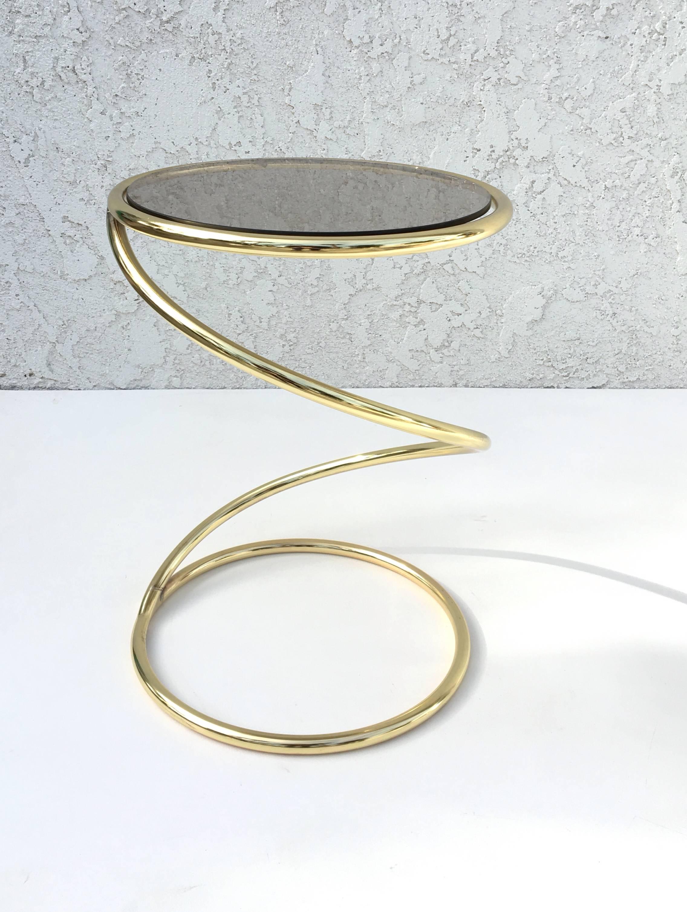 Pair of Brass and Bronze Glass Spiral Occasional Tables by Pace Collection In Excellent Condition In Palm Springs, CA