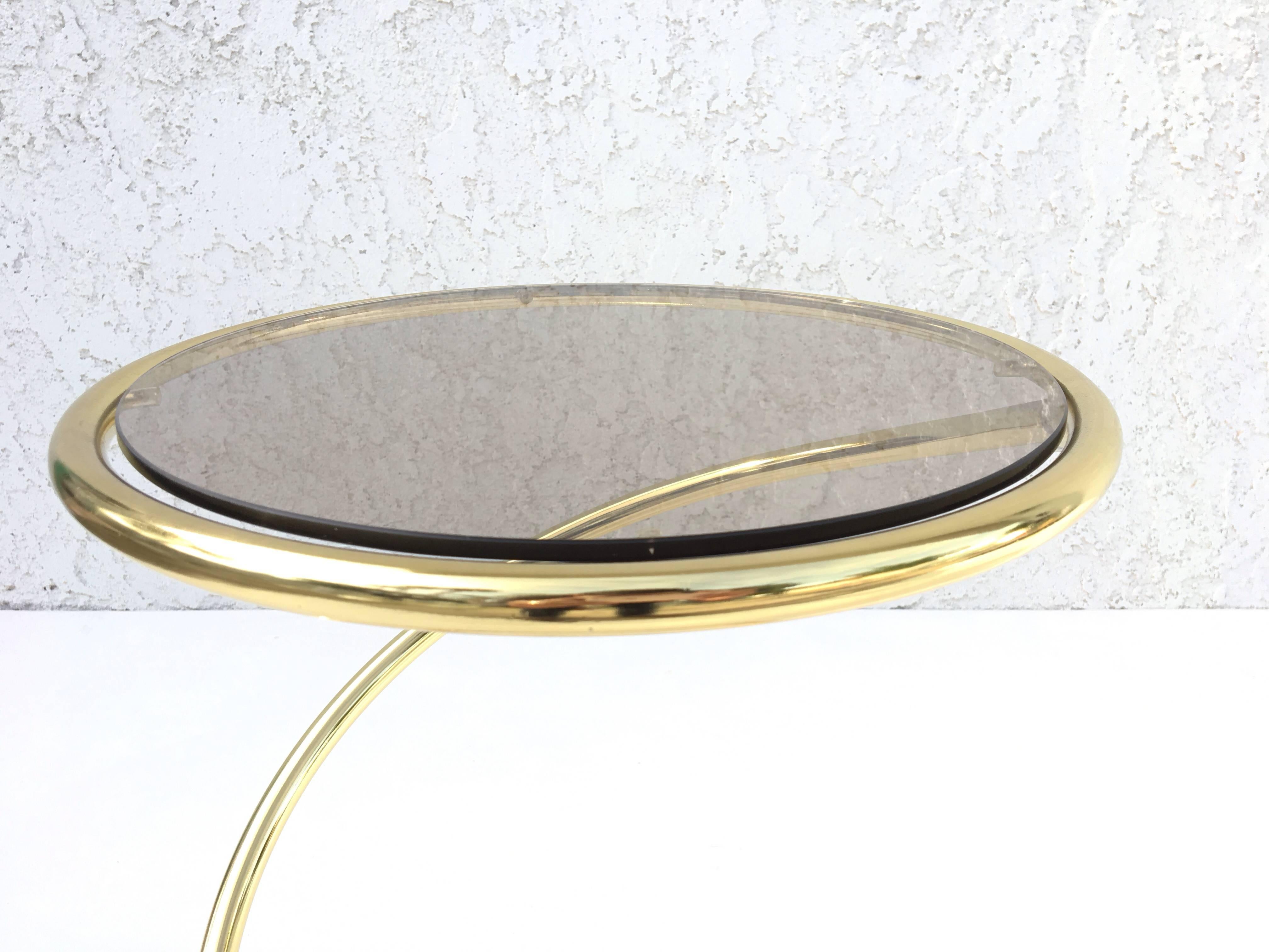 Late 20th Century Pair of Brass and Bronze Glass Spiral Occasional Tables by Pace Collection