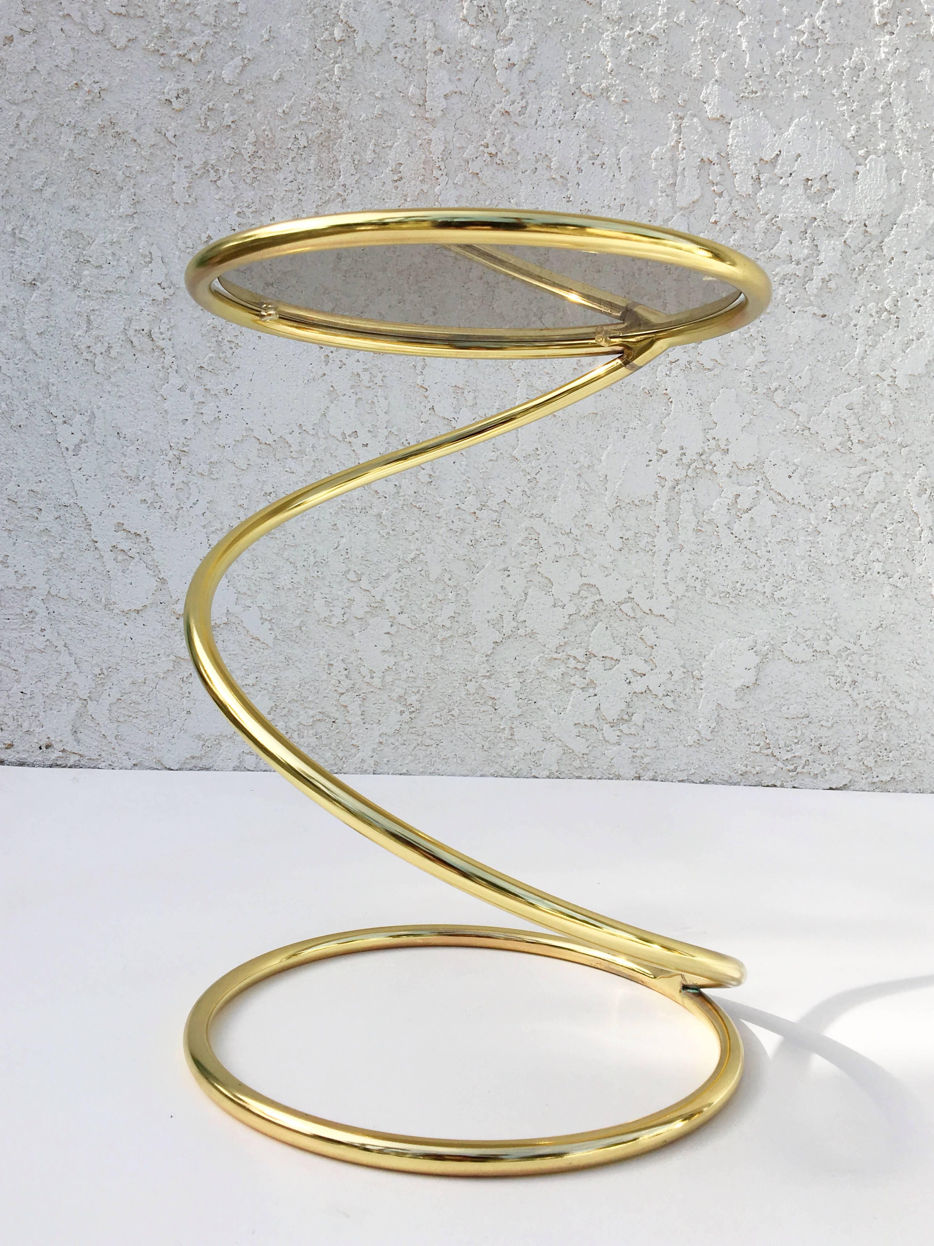Pair of Brass and Bronze Glass Spiral Occasional Tables by Pace Collection 1