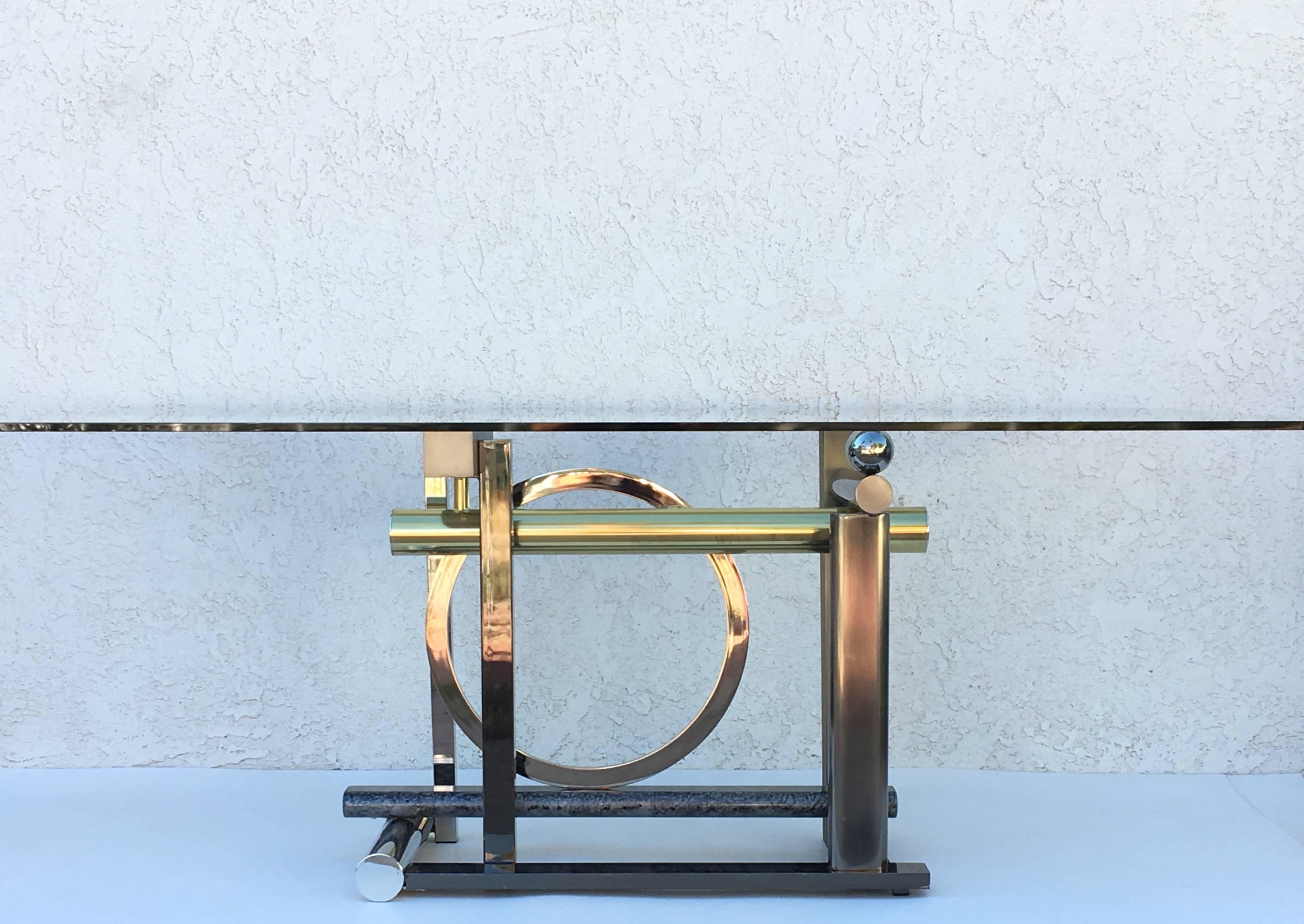 Brass Postmodern Mix-Metals and Glass Dining Table by Rick Lee for DIA For Sale