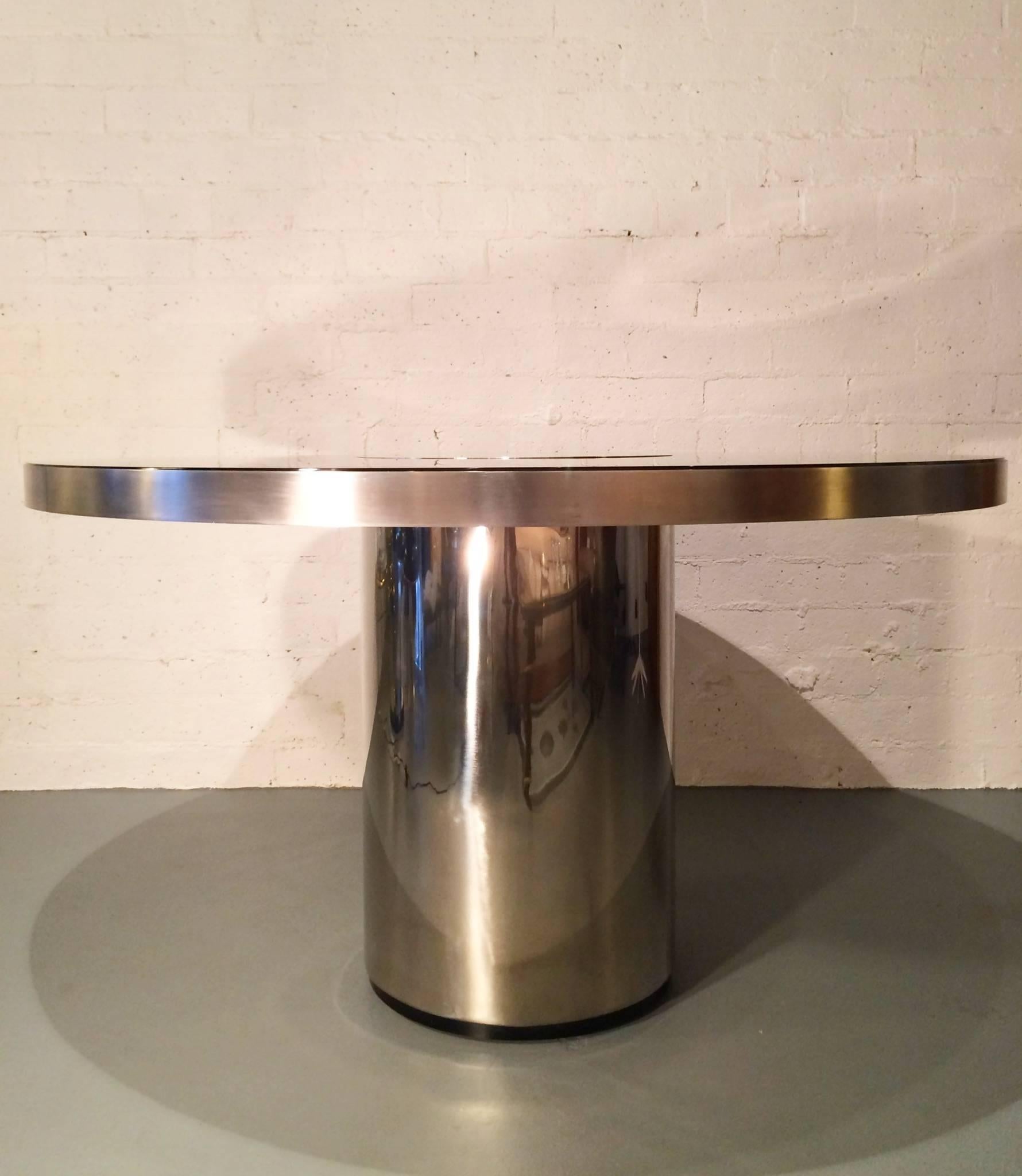 Modern Stainless Steel and Glass Dining Table by Willy Rizzo