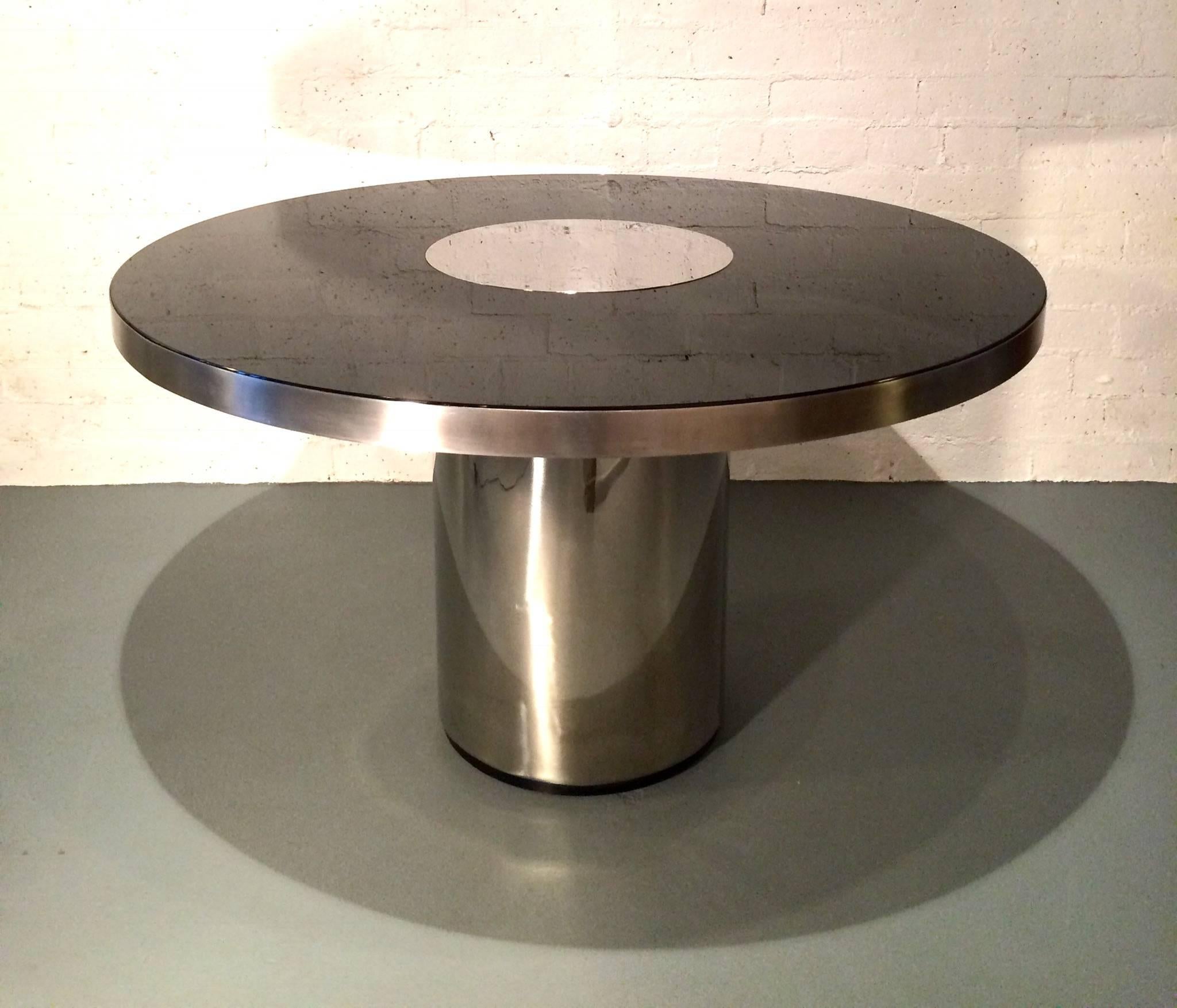 Polished Stainless Steel and Glass Dining Table by Willy Rizzo