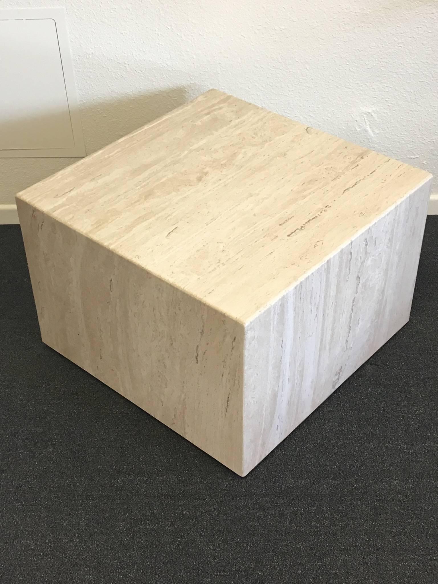 Italian Travertine Side Table In Excellent Condition In Palm Springs, CA