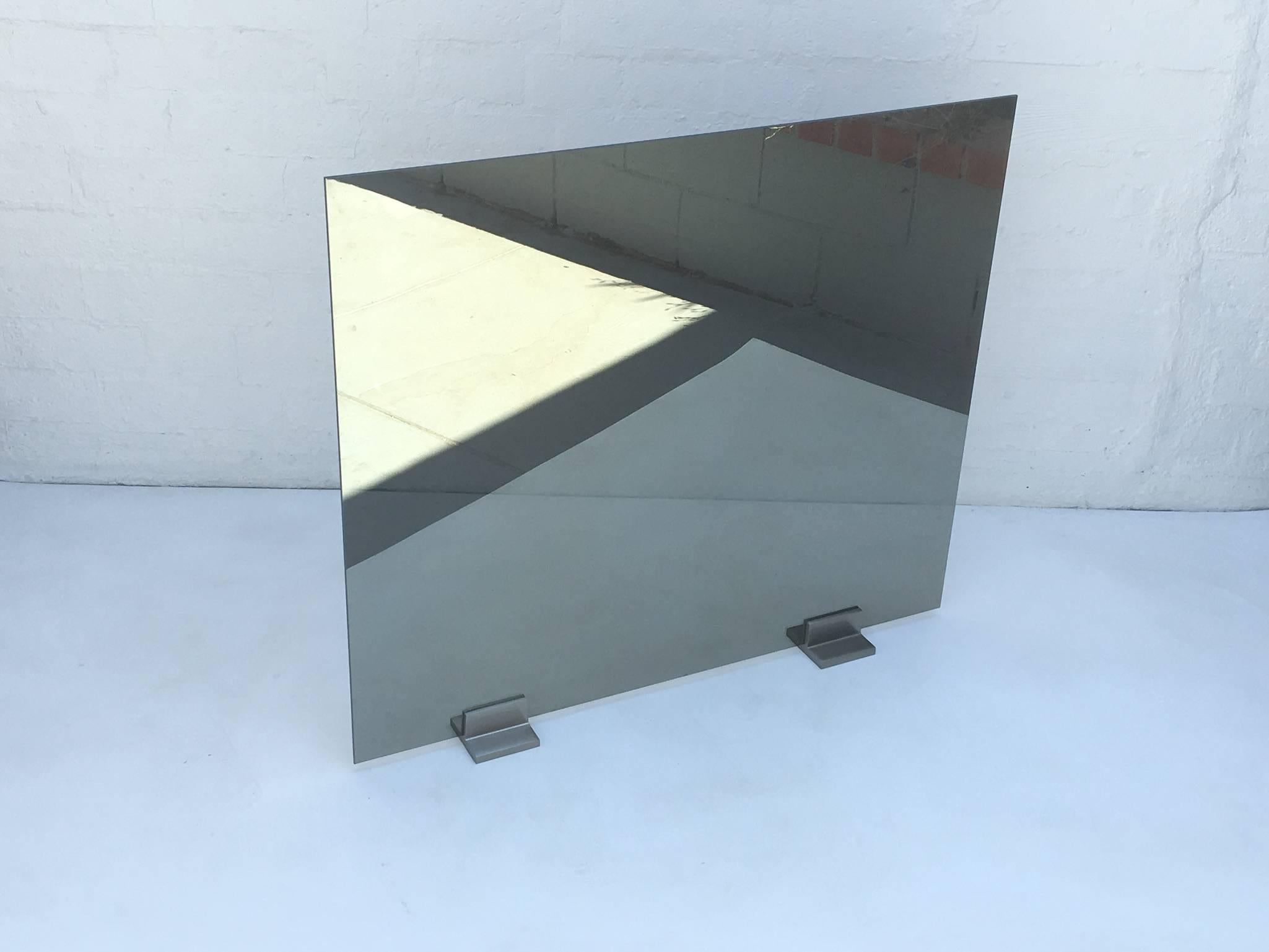 Glass and Stainless Steel Fireplace Screen by Pace Collection In Excellent Condition In Palm Springs, CA