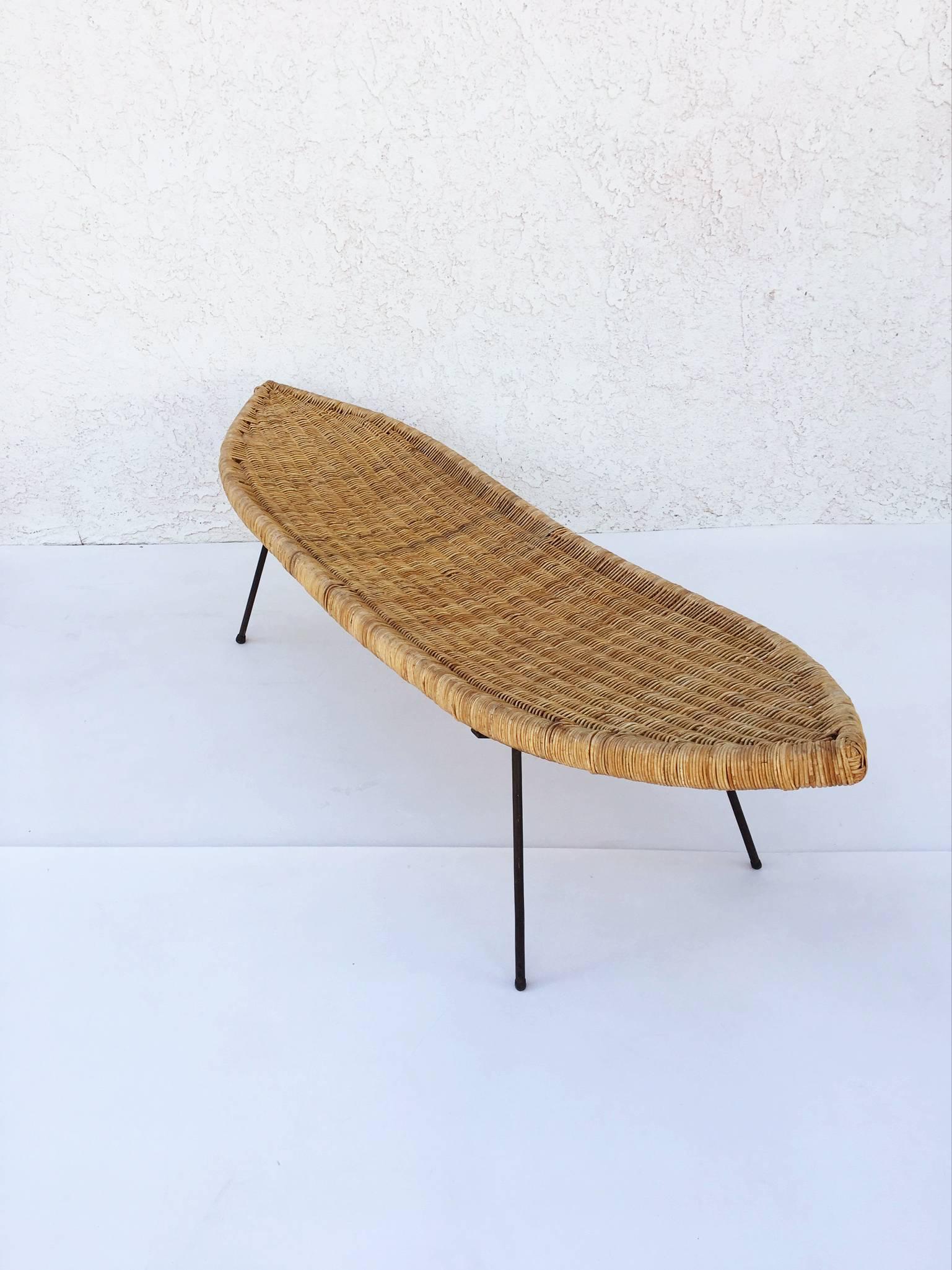Mid-Century Modern Wicker and Steel Cocktail Table