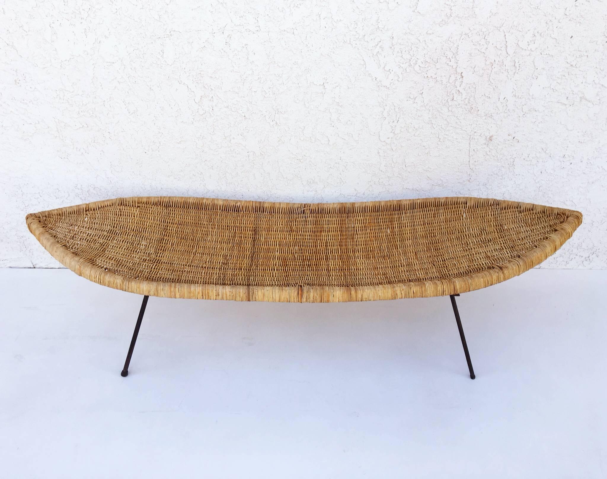 Wicker and Steel Cocktail Table In Excellent Condition In Palm Springs, CA