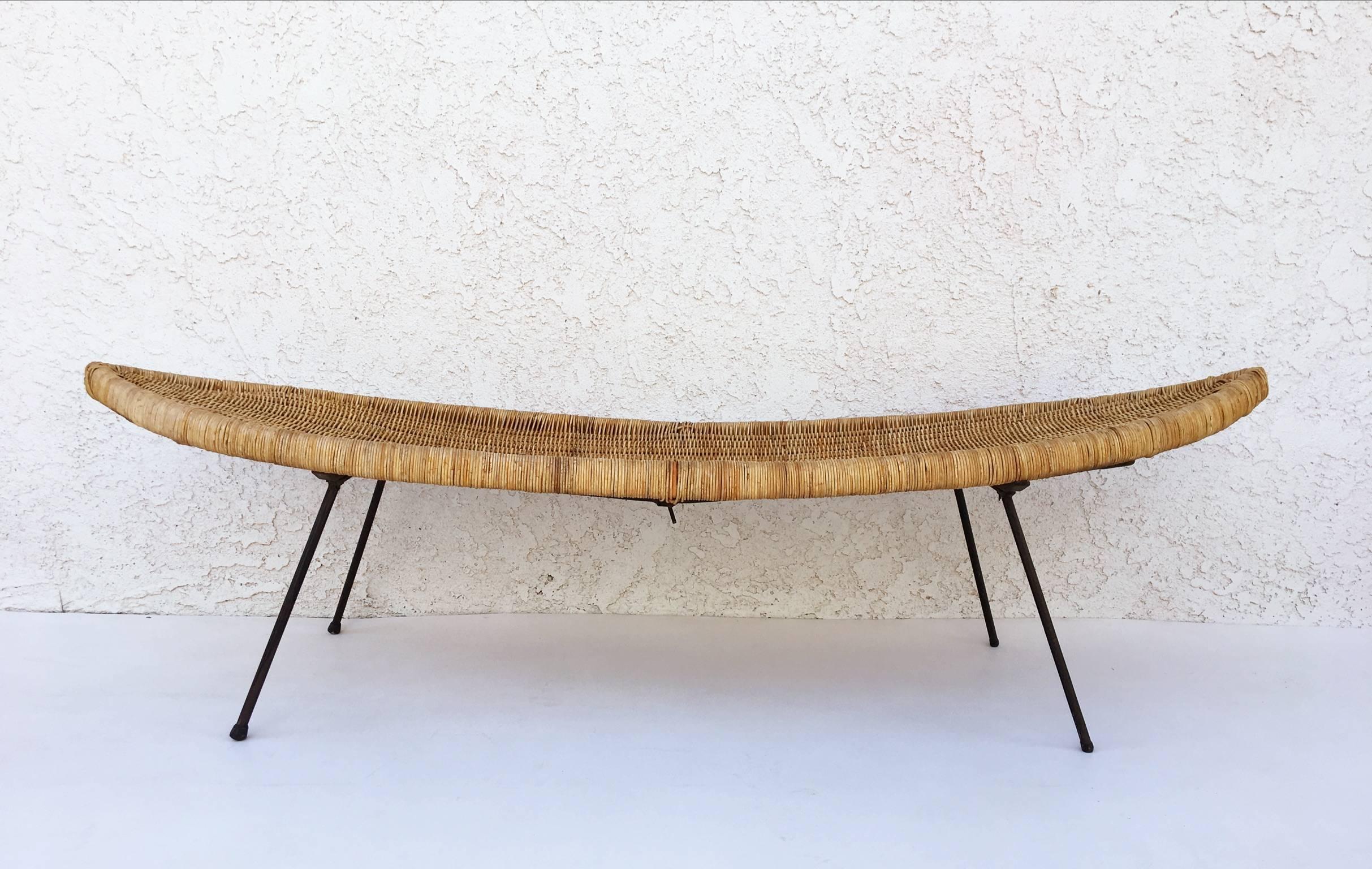 Mid-20th Century Wicker and Steel Cocktail Table
