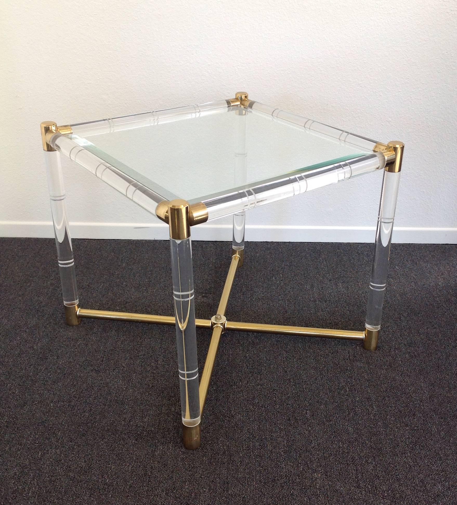 Mid-20th Century Acrylic and Polished Brass Faux Bamboo Side Table by Charles Hollis Jones