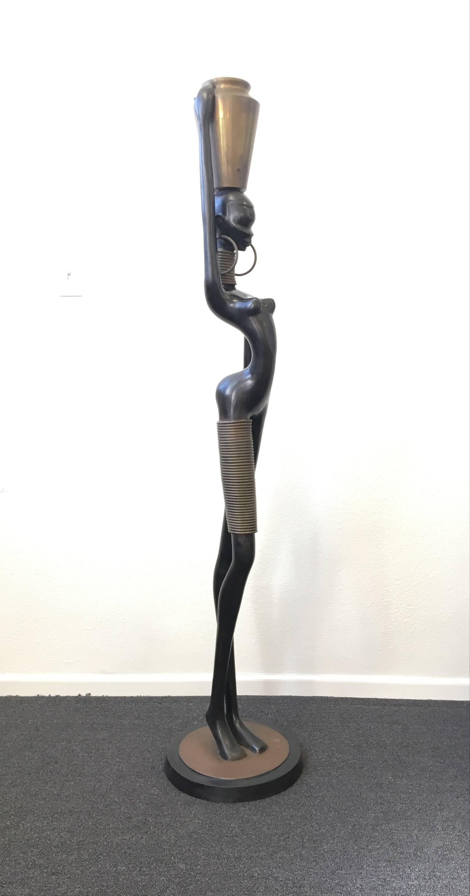 Large Ndebele Woman Bronze Sculpture in the Manner of Hagenauer In Excellent Condition In Palm Springs, CA