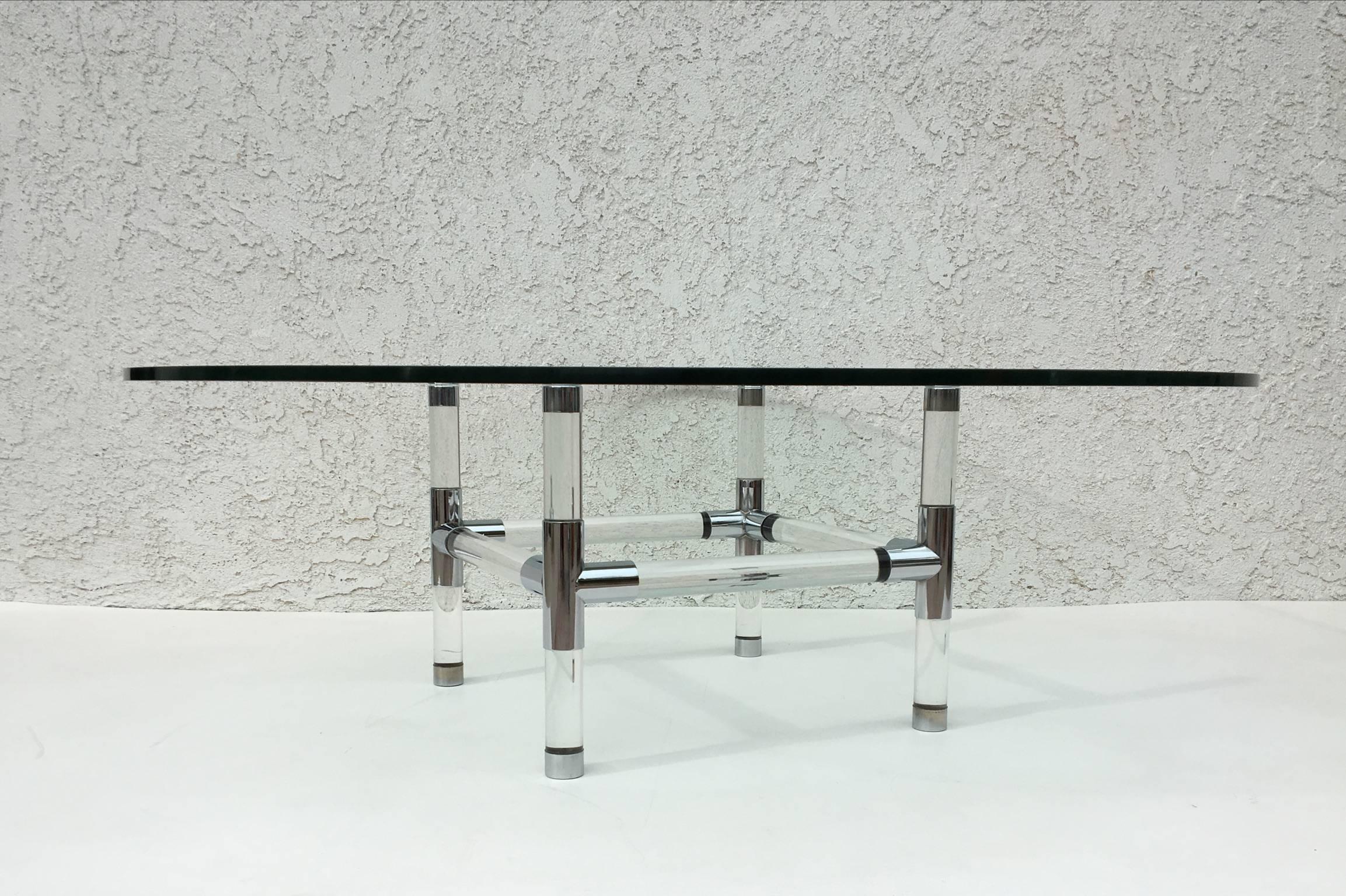 Modern Acrylic and Chrome Cocktail Table by Charles Hollis Jones For Sale