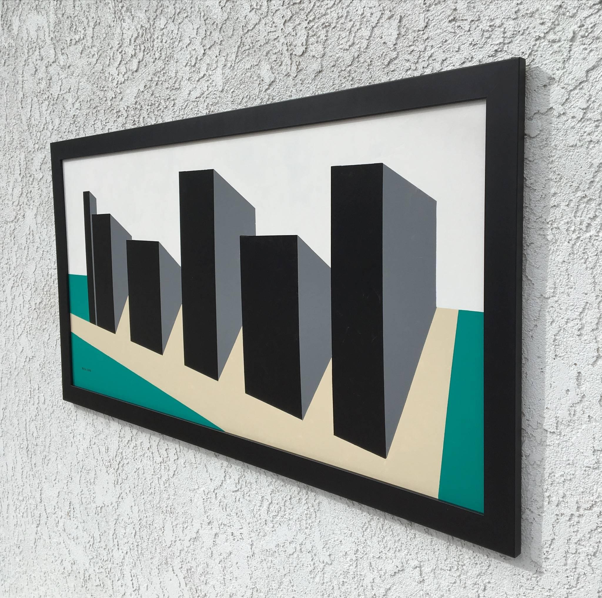 Original enamel on Masonite abstract painting by American listed artist Rick Orr.