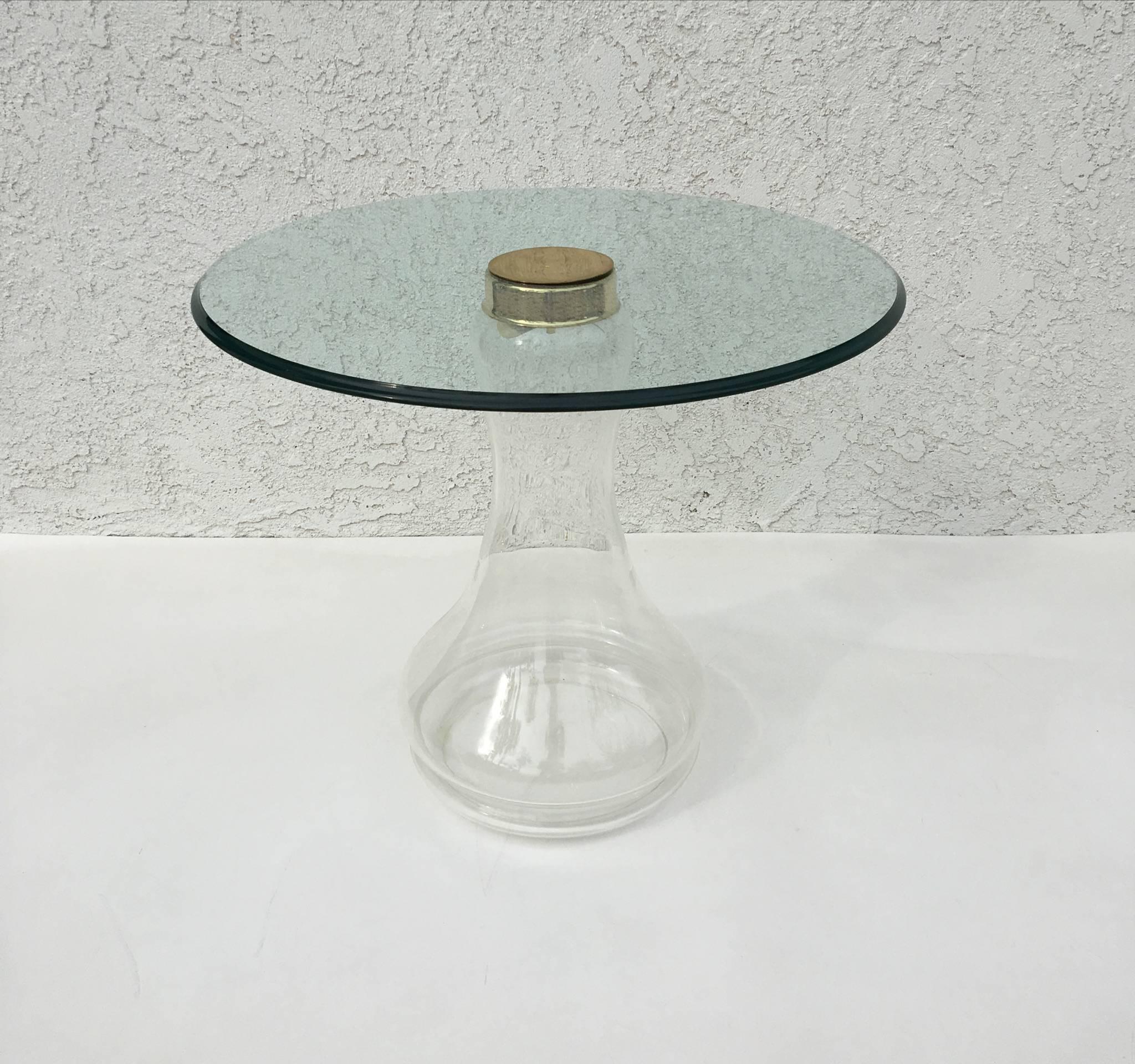 Late 20th Century Glass and Brass Side Table by Sarreid