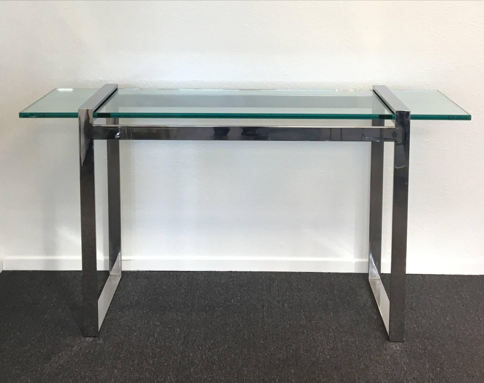 Modern Nickel and Glass Console Table by Charles Hollis Jones