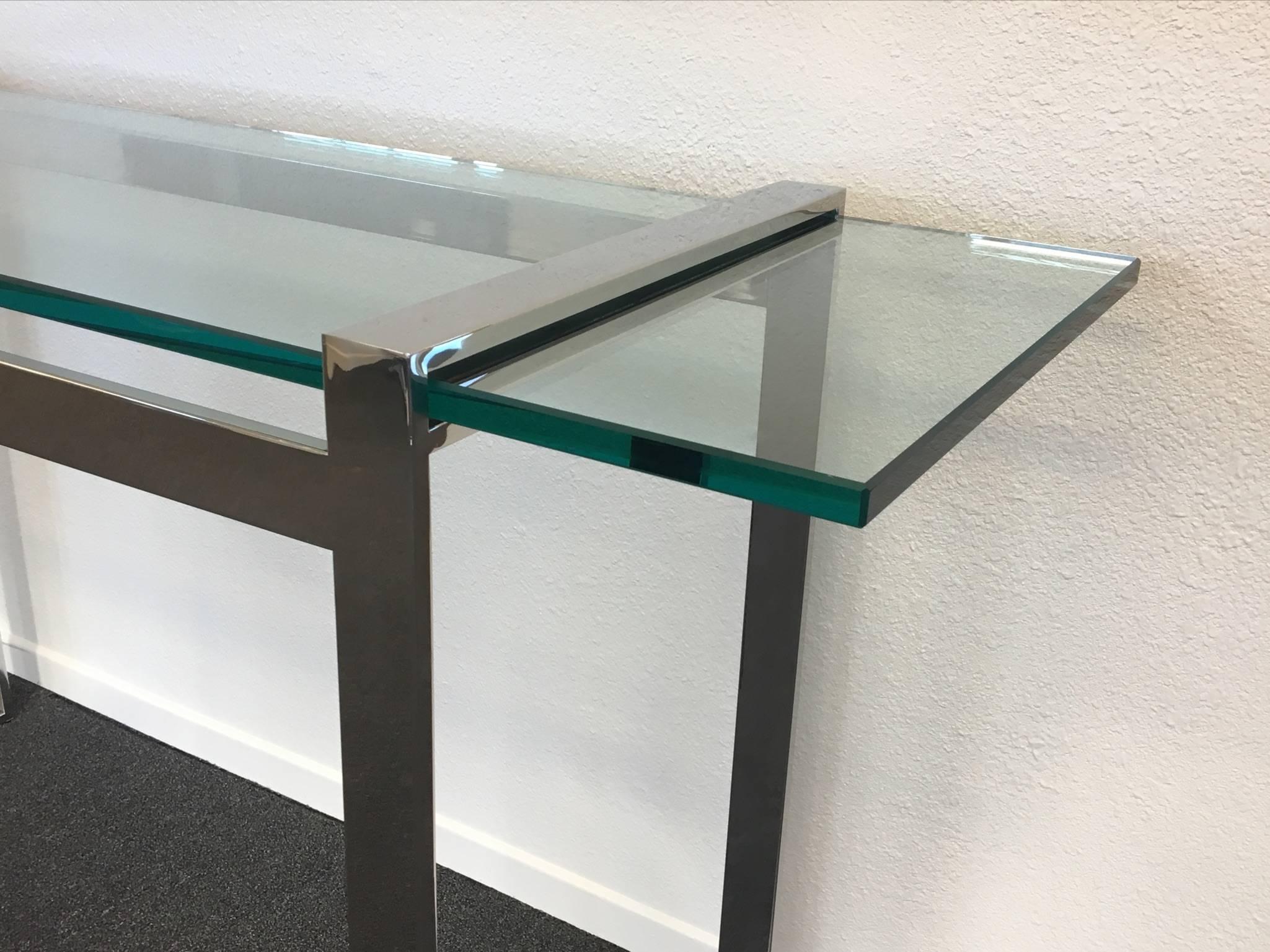 Nickel and Glass Console Table by Charles Hollis Jones In Excellent Condition In Palm Springs, CA