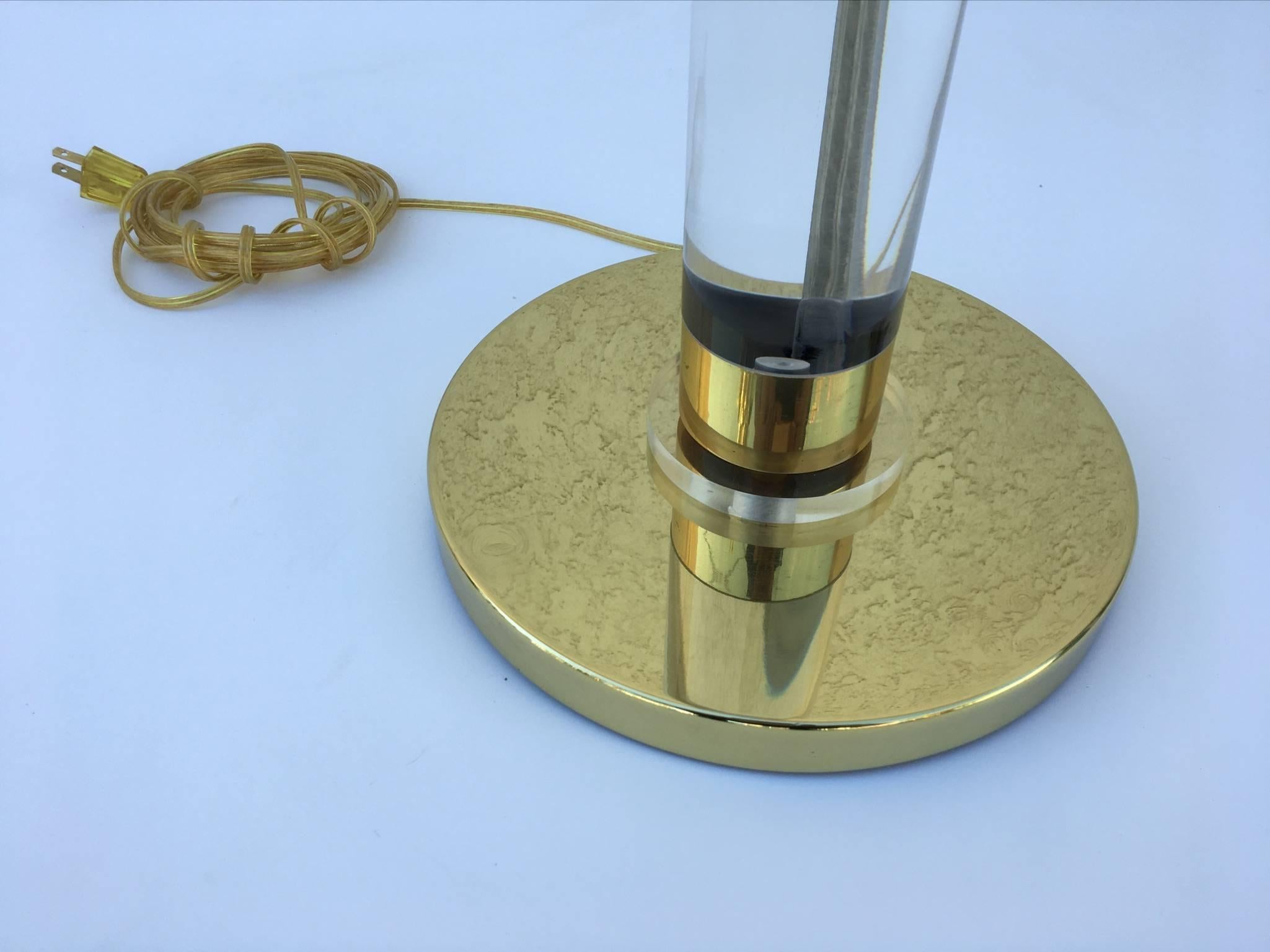 American Acrylic and Polished Brass Floor Lamp by Frederick Cooper For Sale