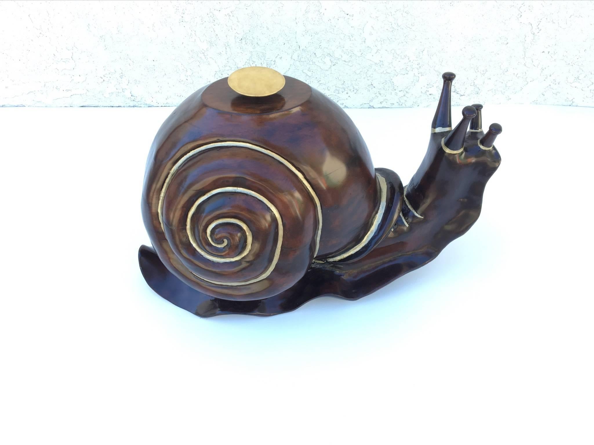 Stained Carved Pinewood and Glass Snail Cocktail Table by Federico Armijo