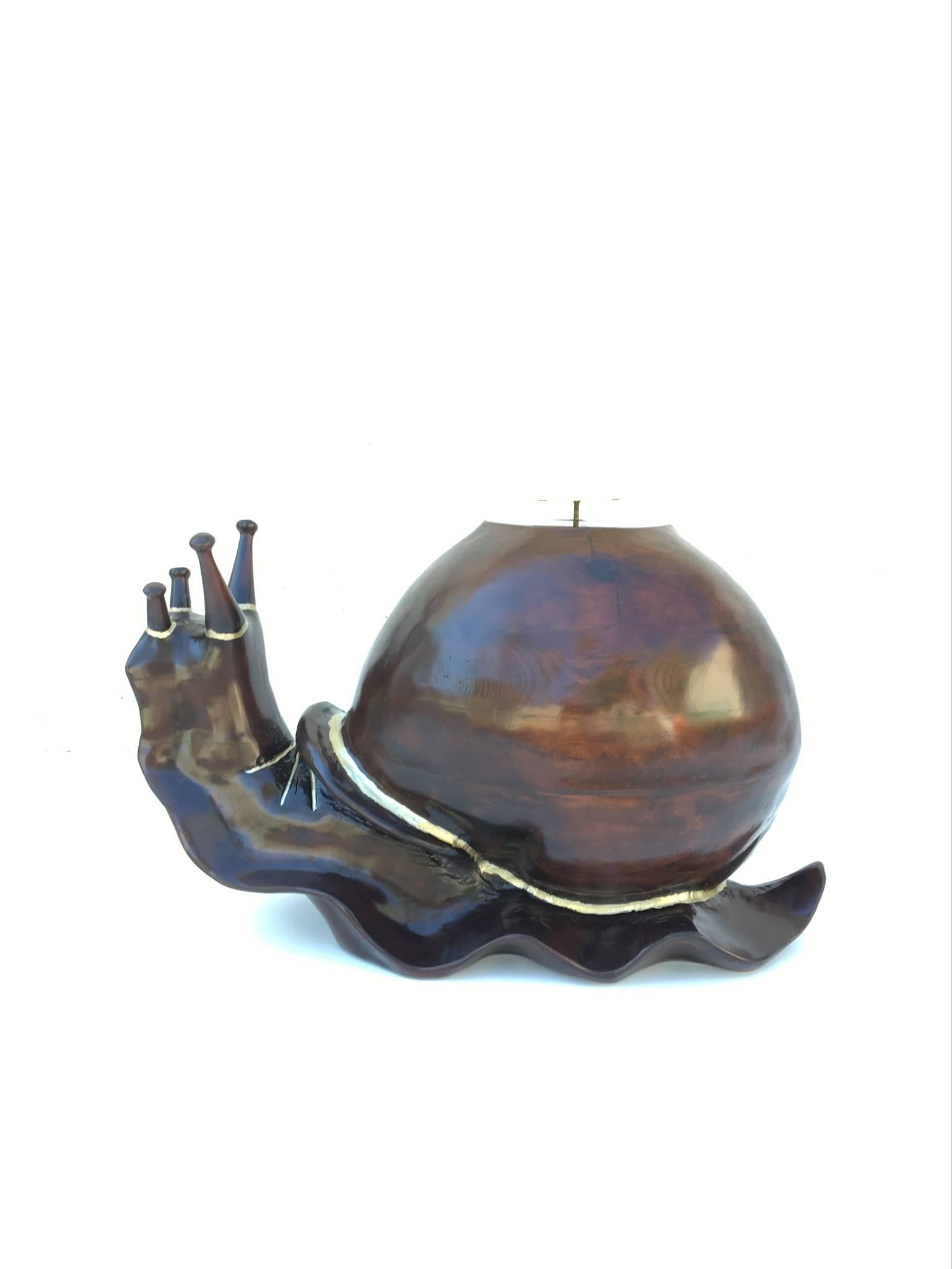 Carved Pinewood and Glass Snail Cocktail Table by Federico Armijo In Excellent Condition In Palm Springs, CA