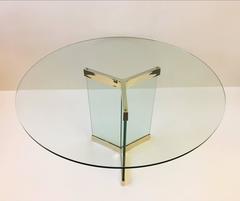 Polished Brass and Glass Dining Table by Leon Rosen for Pace Collection