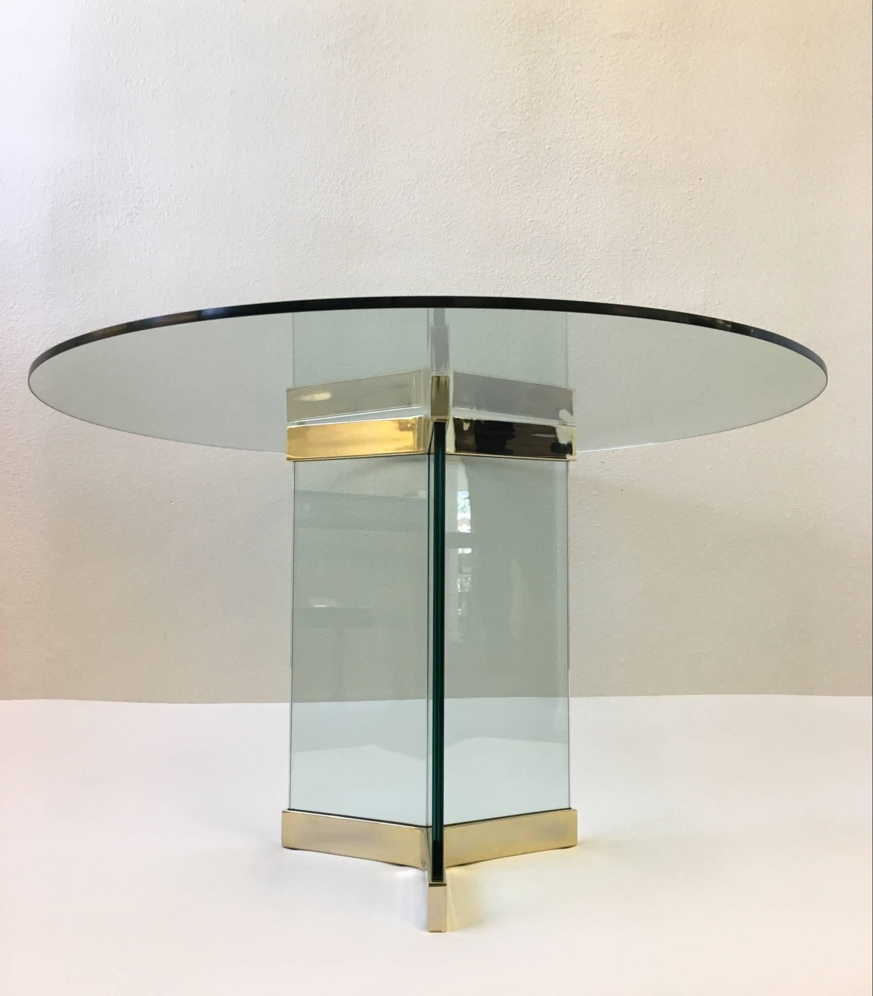 Modern Polished Brass and Glass Dining Table by Leon Rosen for Pace Collection