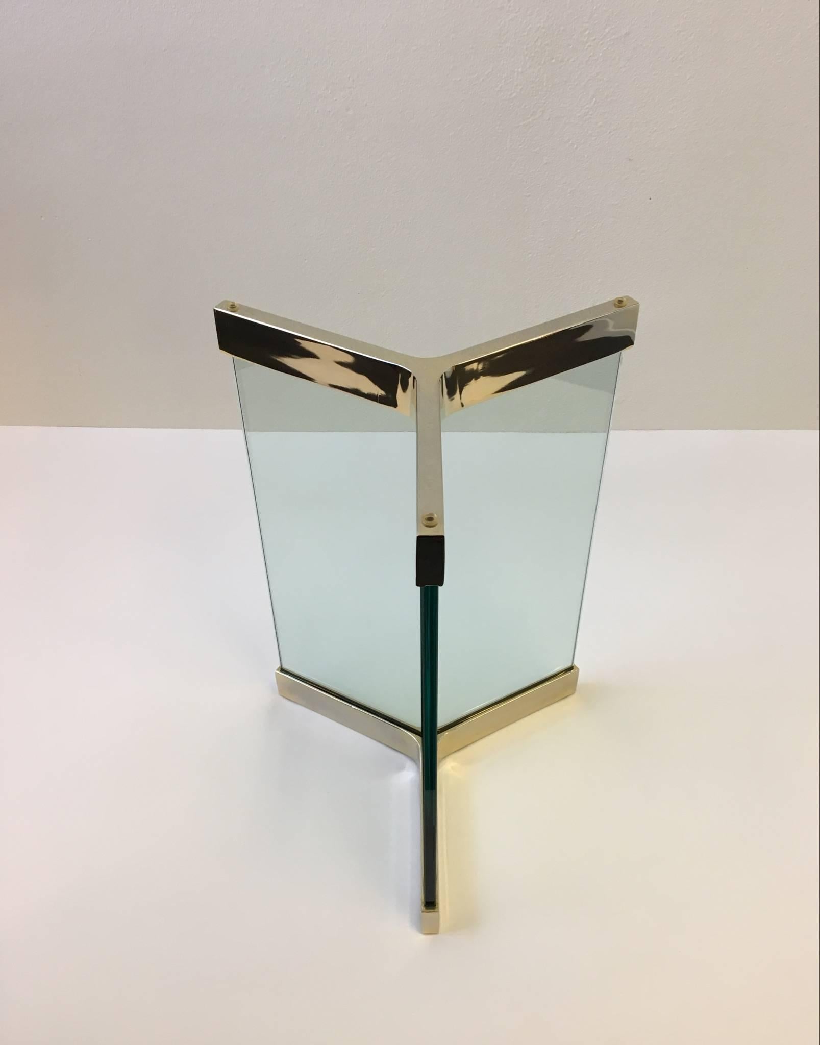 American Polished Brass and Glass Dining Table by Leon Rosen for Pace Collection