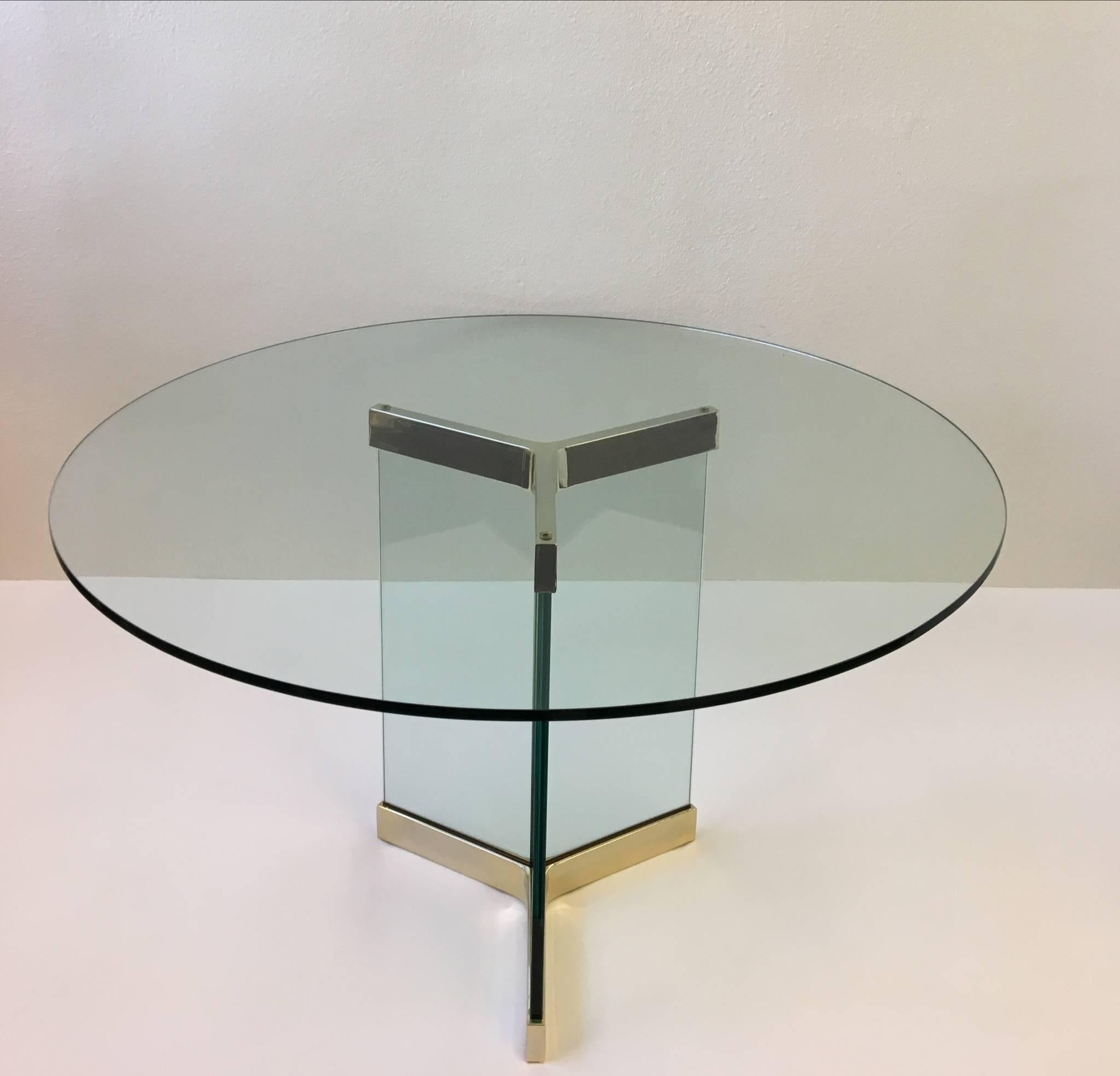 Polished Brass and Glass Dining Table by Leon Rosen for Pace Collection 1