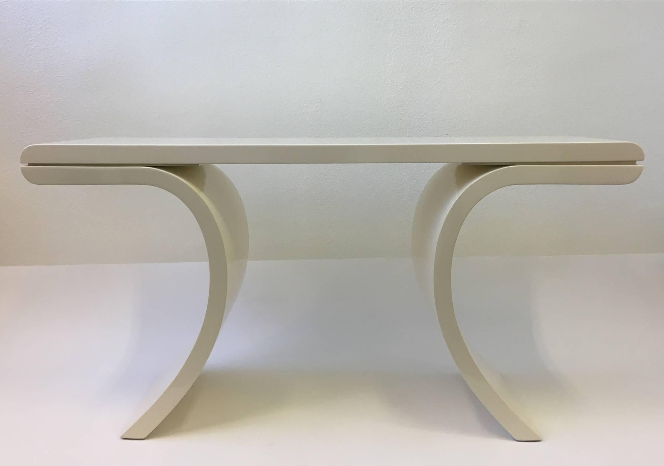 High Gloss Lacquered Console Table in the Manner of Karl Springer 2