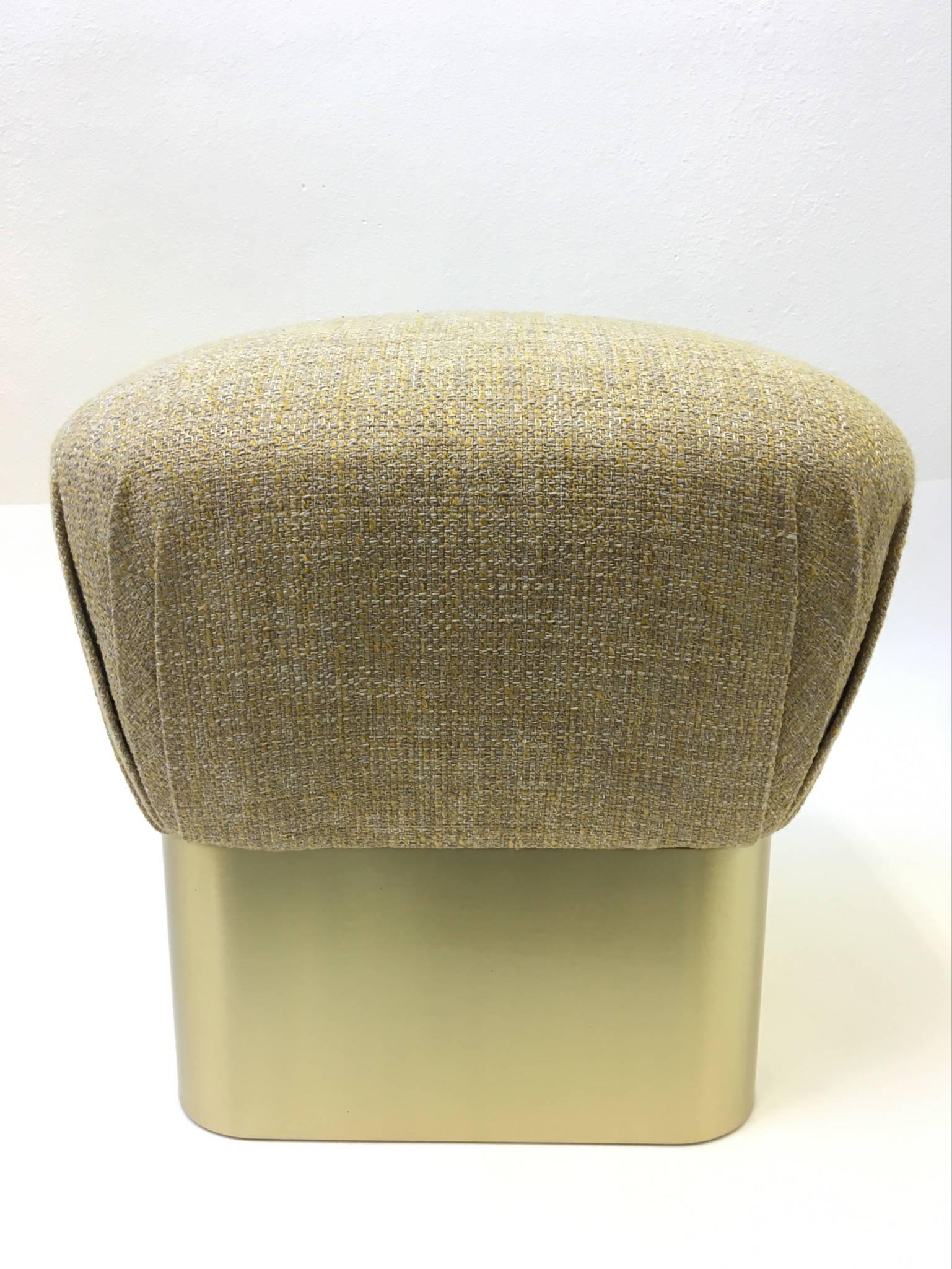 Pair of Satin Brass Poufs by Sally Sirkin Lewis for J Robert Scott In Excellent Condition In Palm Springs, CA